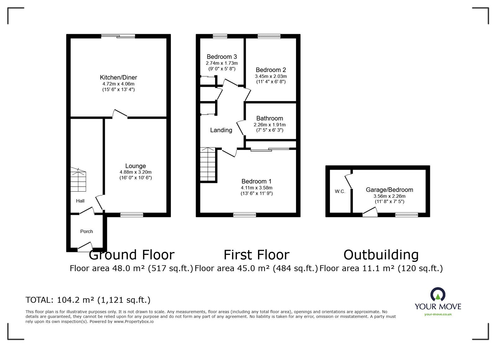 Floorplan of 3 bedroom End Terrace House for sale, Tresillian Road, Exhall, Warwickshire, CV7