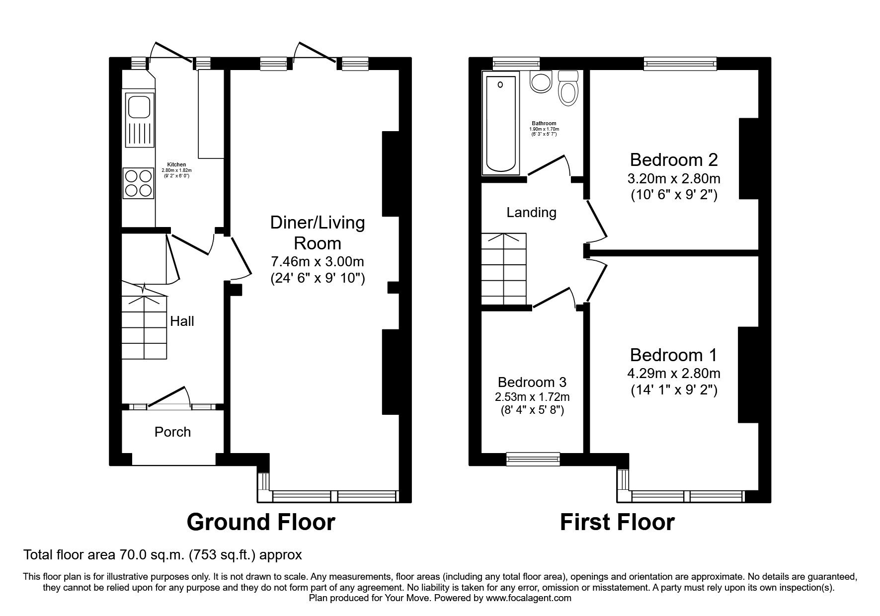 Floorplan of 3 bedroom Mid Terrace House to rent, Clovelly Road, Bexleyheath, DA7