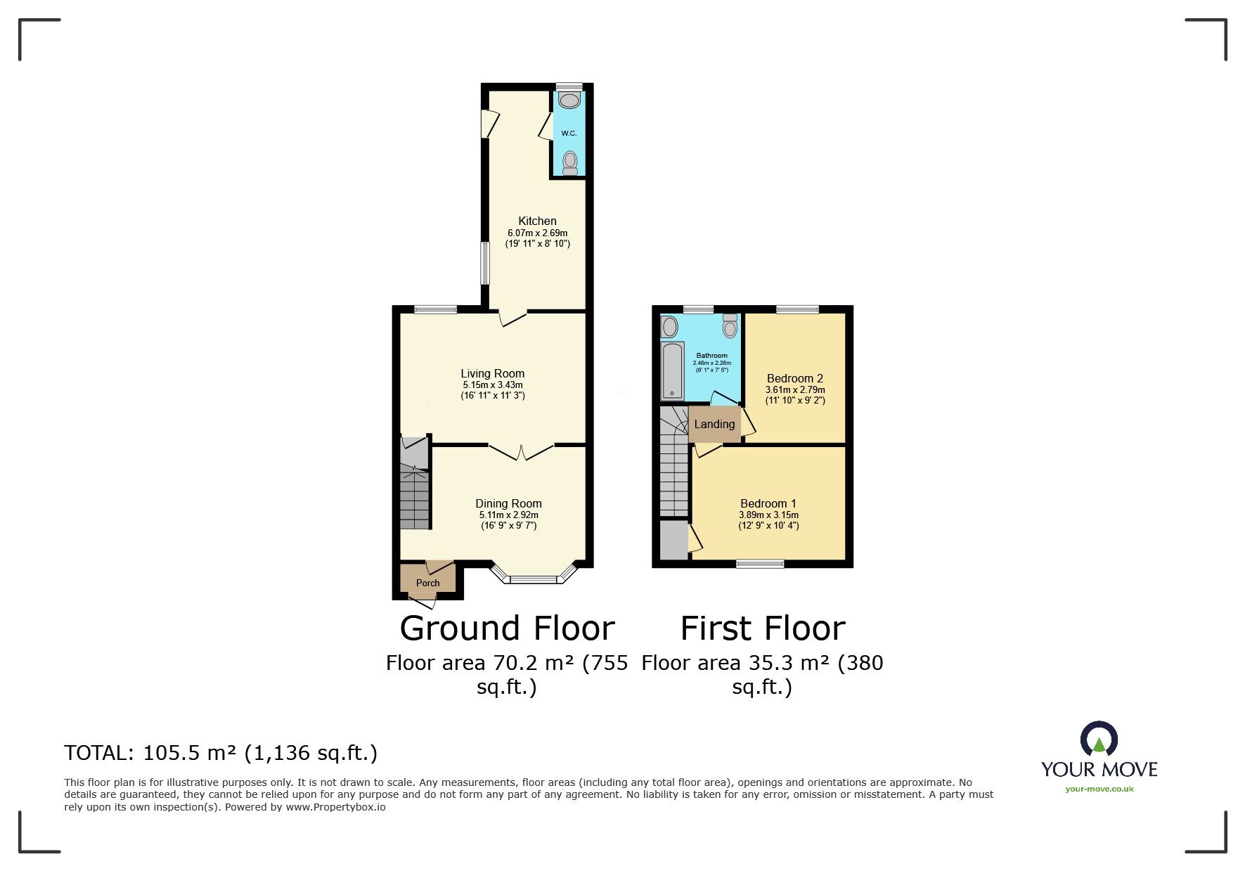 Floorplan of 2 bedroom Mid Terrace House for sale, Green Walk, Crayford, Dartford, DA1