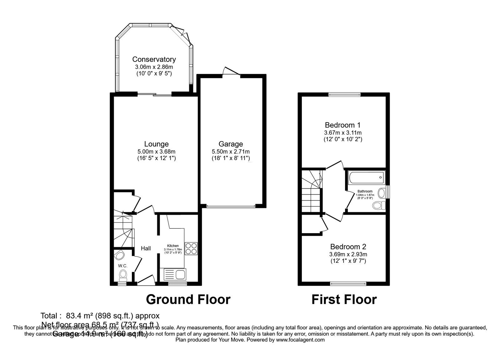 Floorplan of 2 bedroom Mid Terrace House to rent, Woldham Road, Bromley, BR2