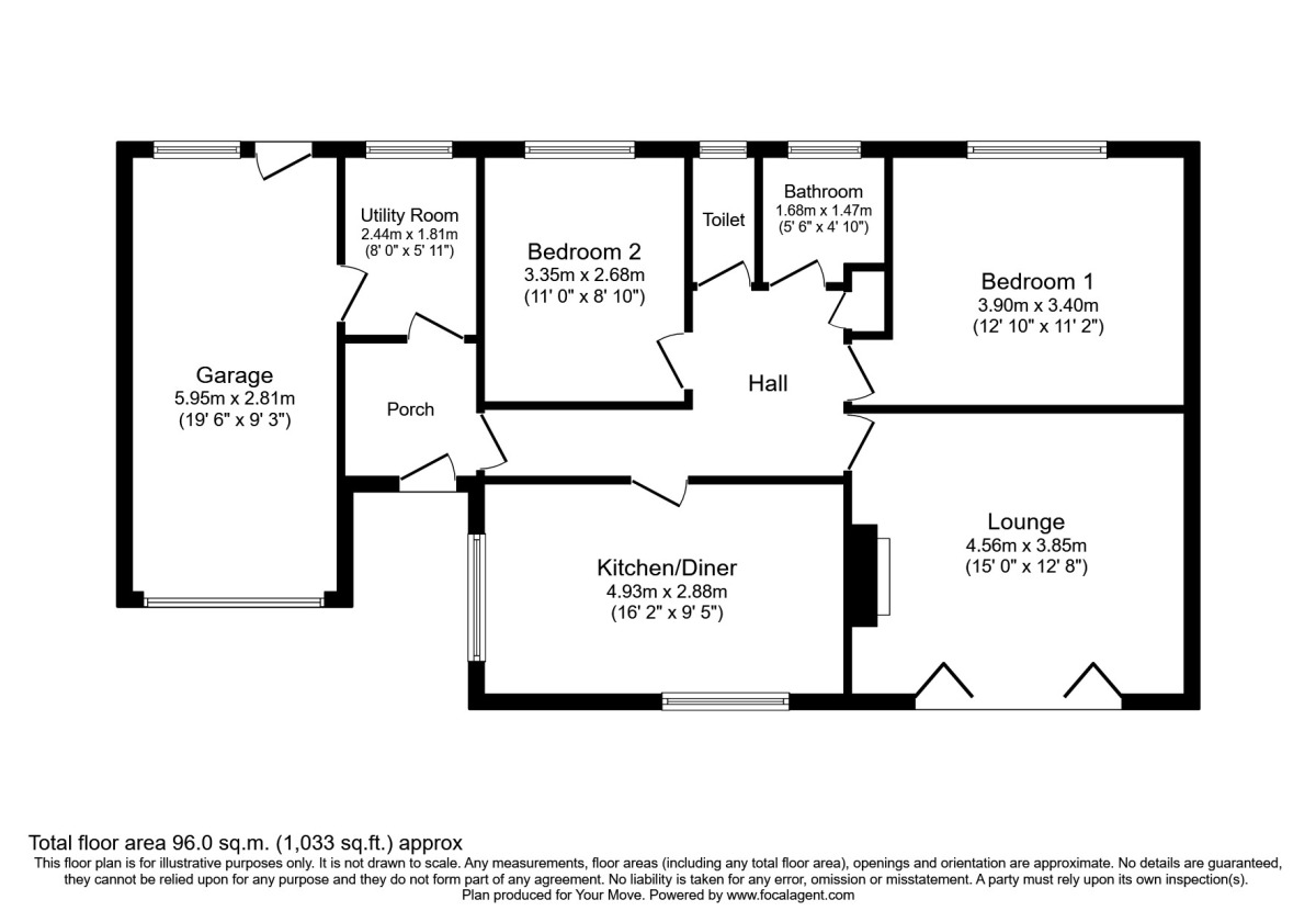 Floorplan of 2 bedroom Detached Bungalow to rent, Goldsithney, Penzance, Cornwall, TR20