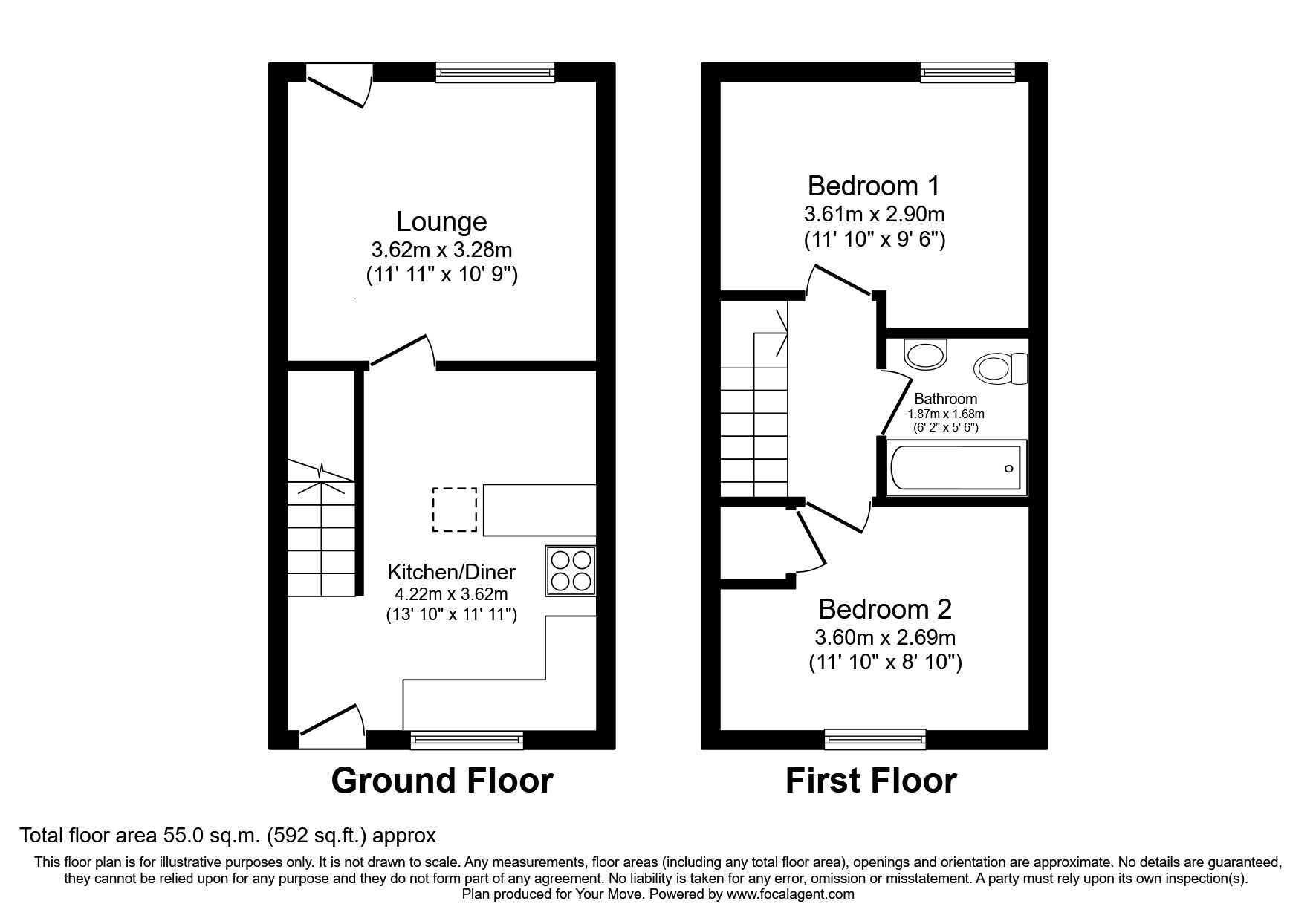 Floorplan of 2 bedroom Mid Terrace House to rent, Nanpusker Close, Angarrack, Cornwall, TR27