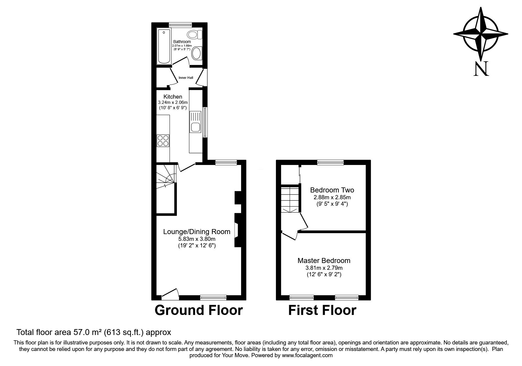 Floorplan of 2 bedroom End Terrace House for sale, Bellevue, Redruth, Cornwall, TR15