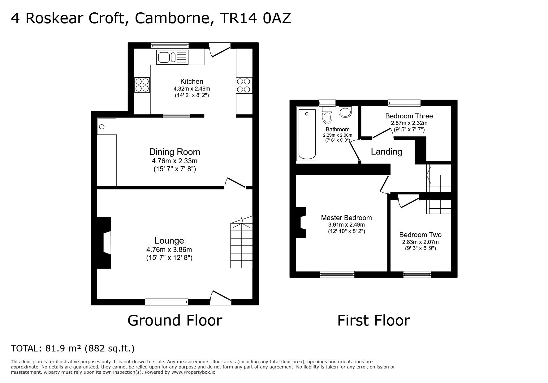 Floorplan of 3 bedroom Mid Terrace House for sale, Roskear Croft, Camborne, Cornwall, TR14