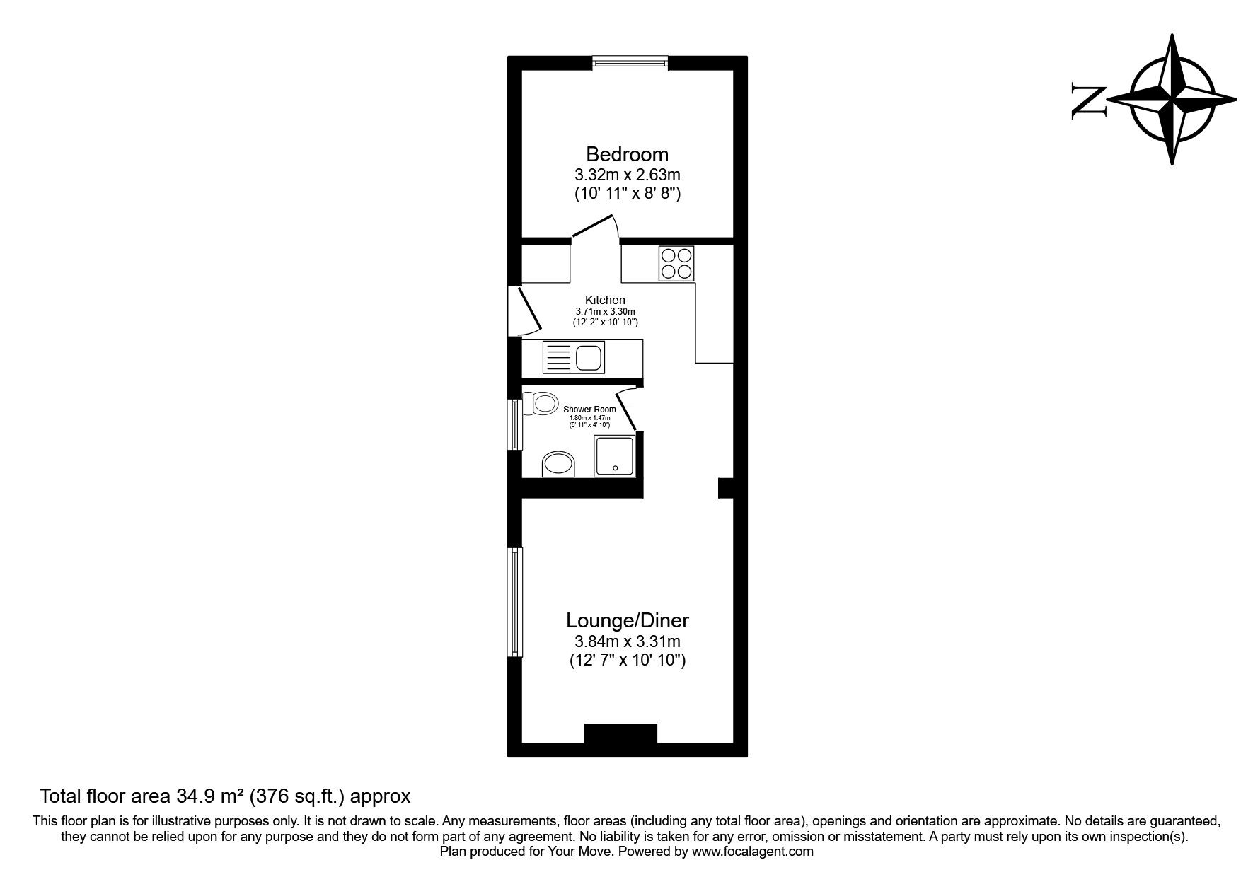 Floorplan of 1 bedroom  Flat for sale, Tehidy Road, Camborne, Cornwall, TR14