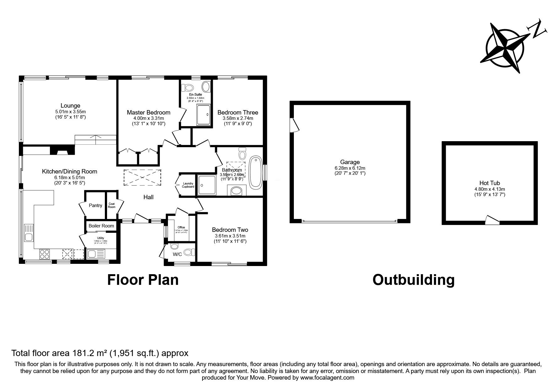 Floorplan of 3 bedroom Detached Bungalow for sale, South Tehidy, Cornwall, TR14