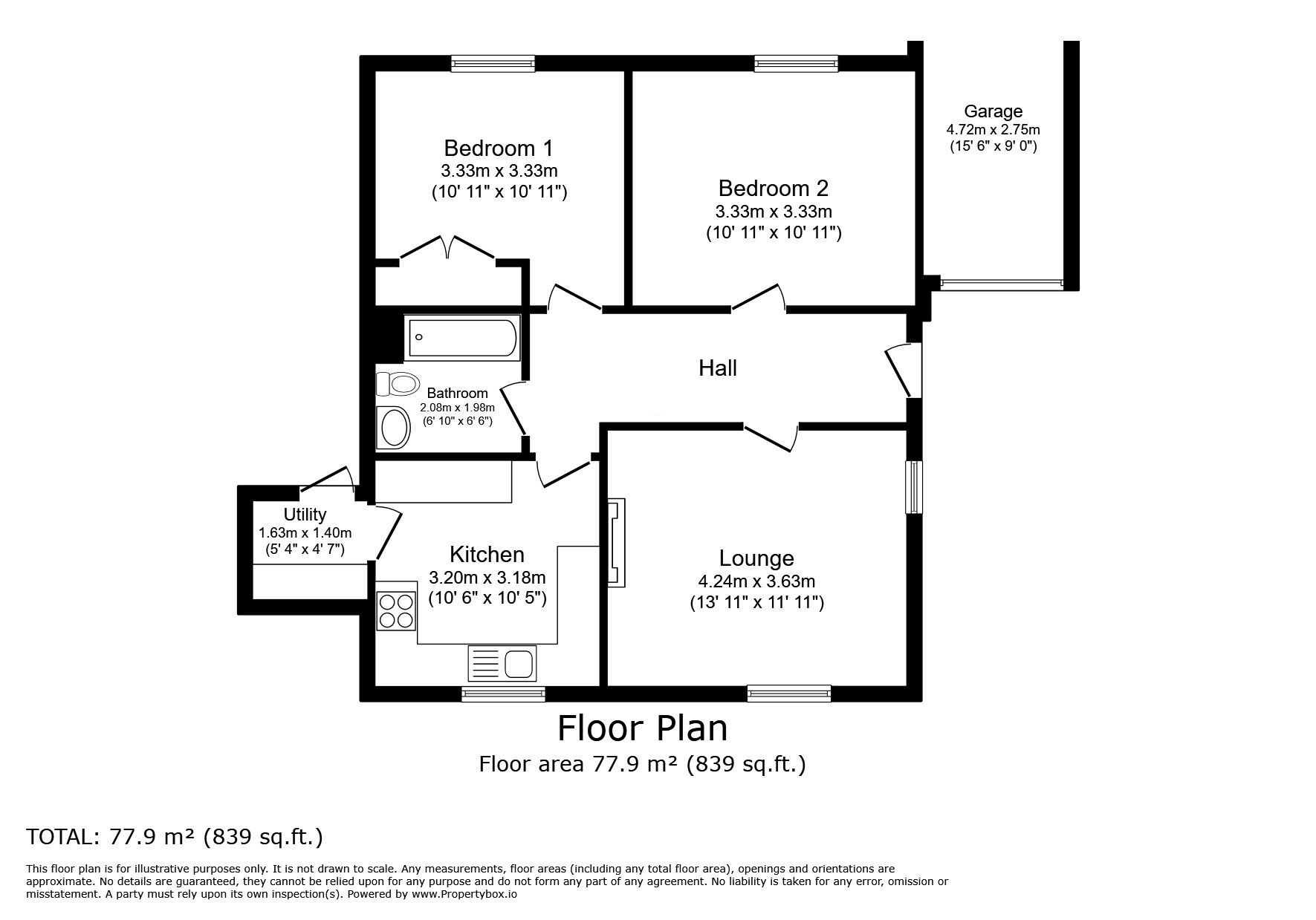 Floorplan of 2 bedroom Link Detached Bungalow for sale, Penware Parc, Camborne, Cornwall, TR14