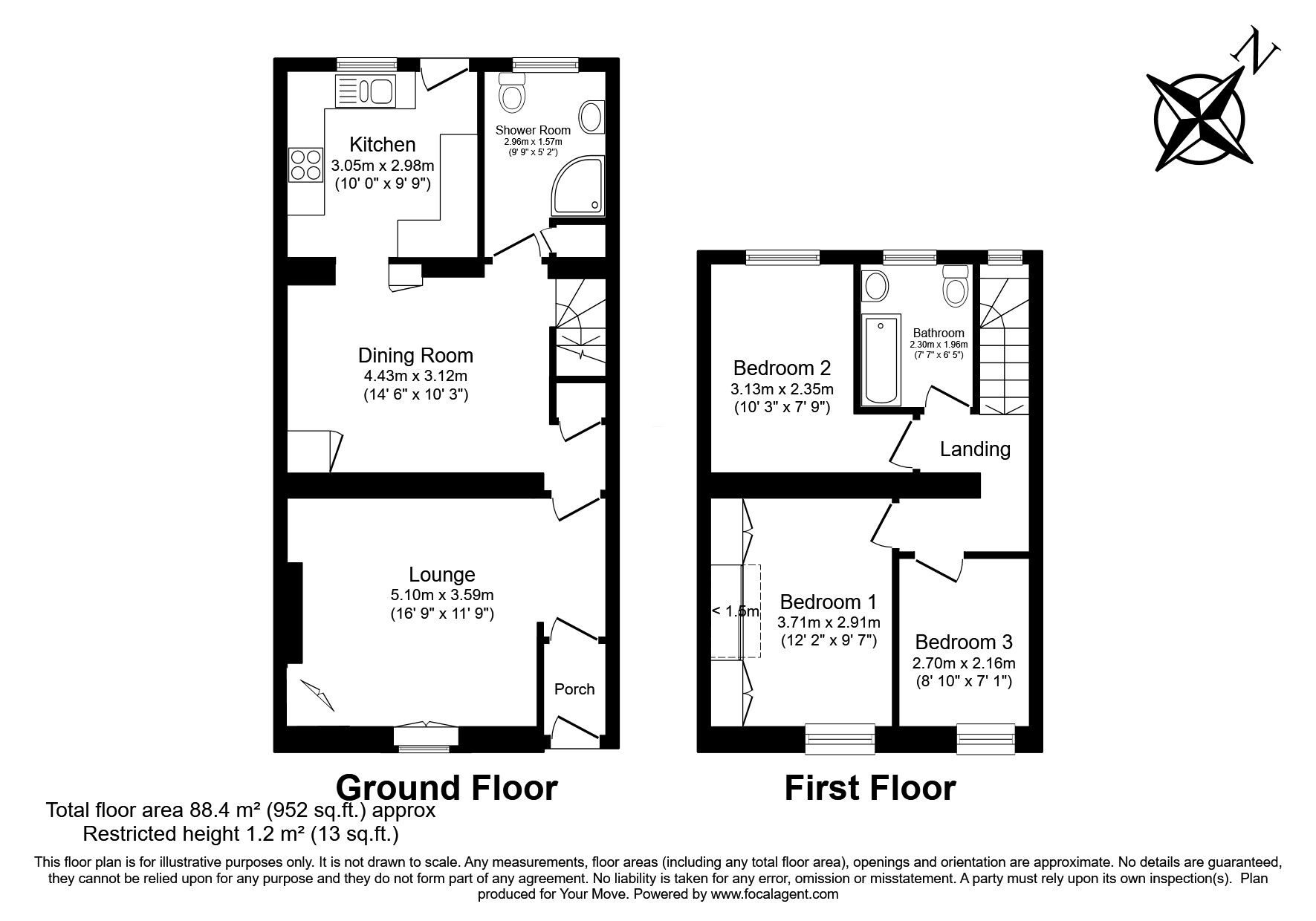 Floorplan of 3 bedroom Mid Terrace Property for sale, Edward Street, Tuckingmill, Camborne, TR14