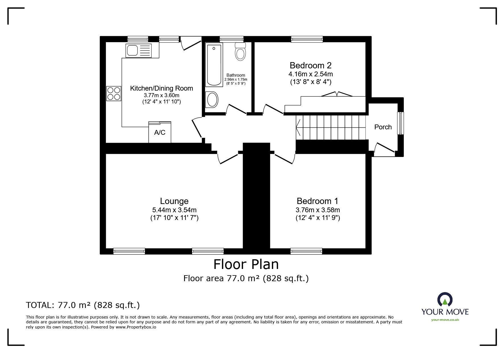 Floorplan of 2 bedroom Semi Detached Flat for sale, Basset Street, Camborne, Cornwall, TR14