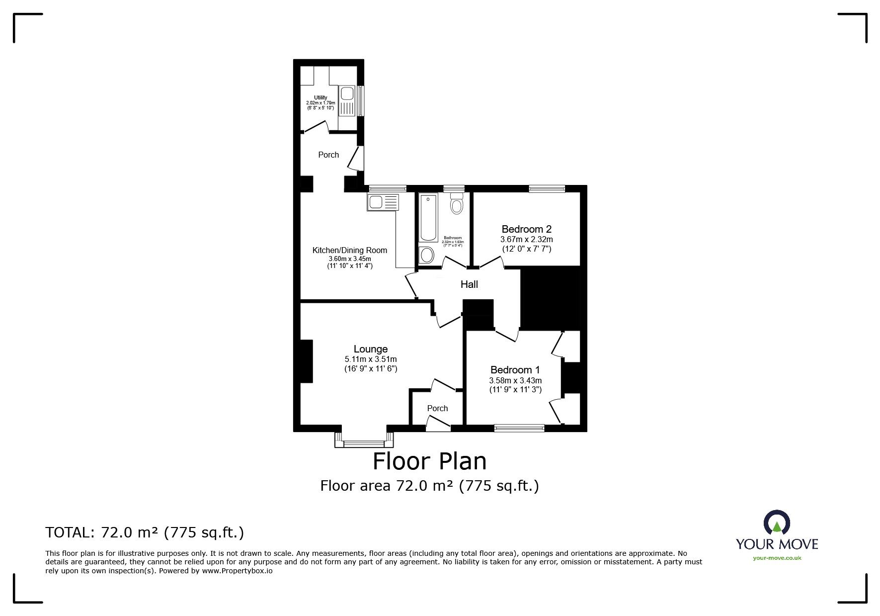 Floorplan of 2 bedroom  Flat for sale, Basset Street, Camborne, Cornwall, TR14