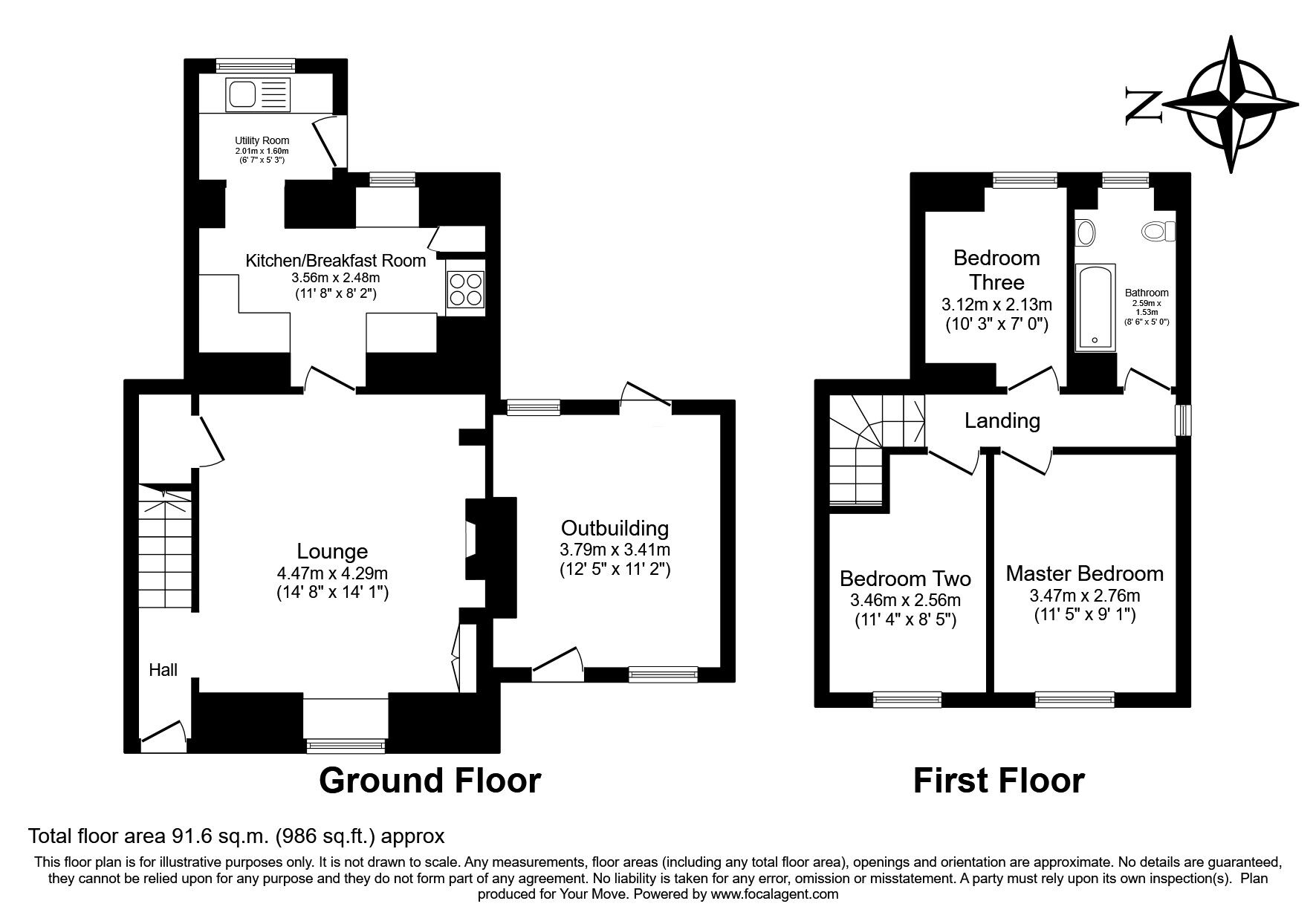 Floorplan of 3 bedroom End Terrace House for sale, Tregajorran, Carn Brea, Cornwall, TR15