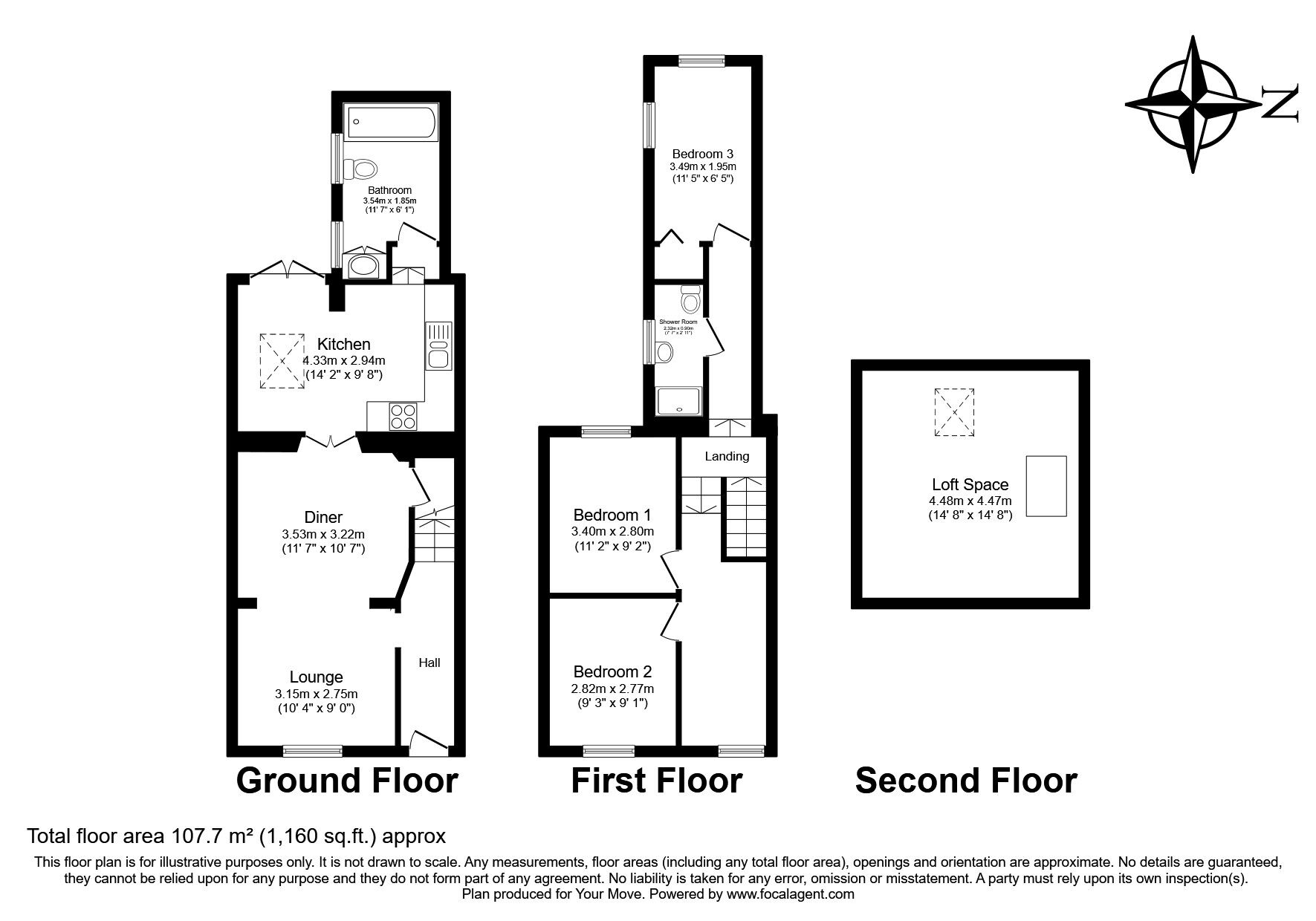 Floorplan of 3 bedroom Mid Terrace House for sale, Church View Road, Camborne, Cornwall, TR14