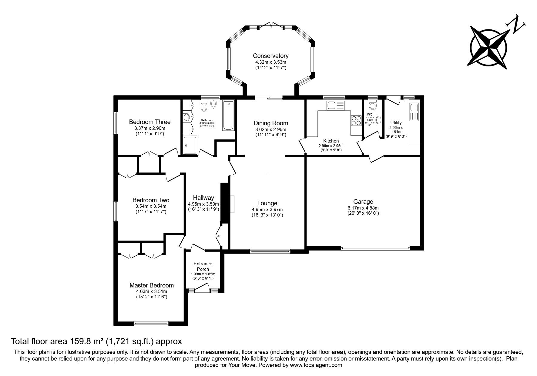 Floorplan of 3 bedroom Detached Bungalow for sale, West Tehidy, Tolvaddon, Cornwall, TR14