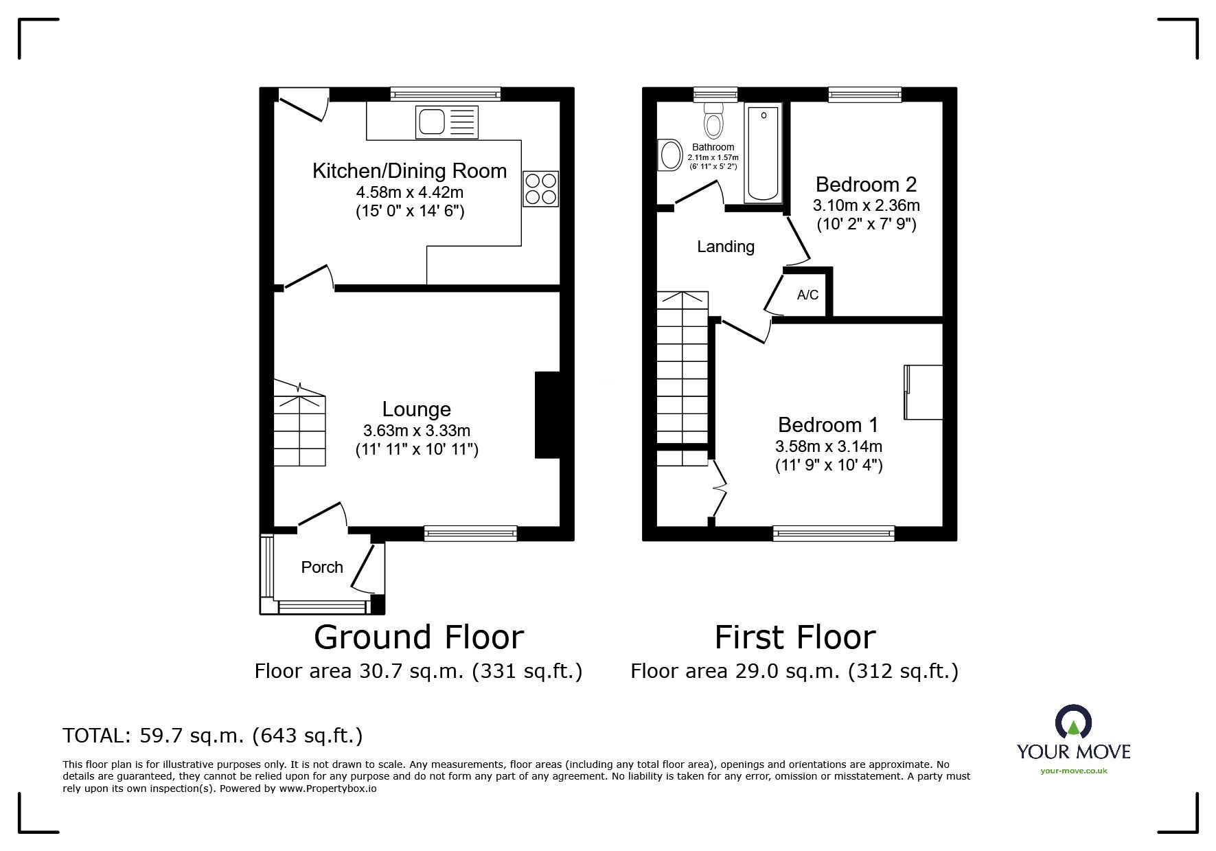 Floorplan of 2 bedroom Mid Terrace House for sale, Bosvean Gardens, Paynters Lane, Cornwall, TR16