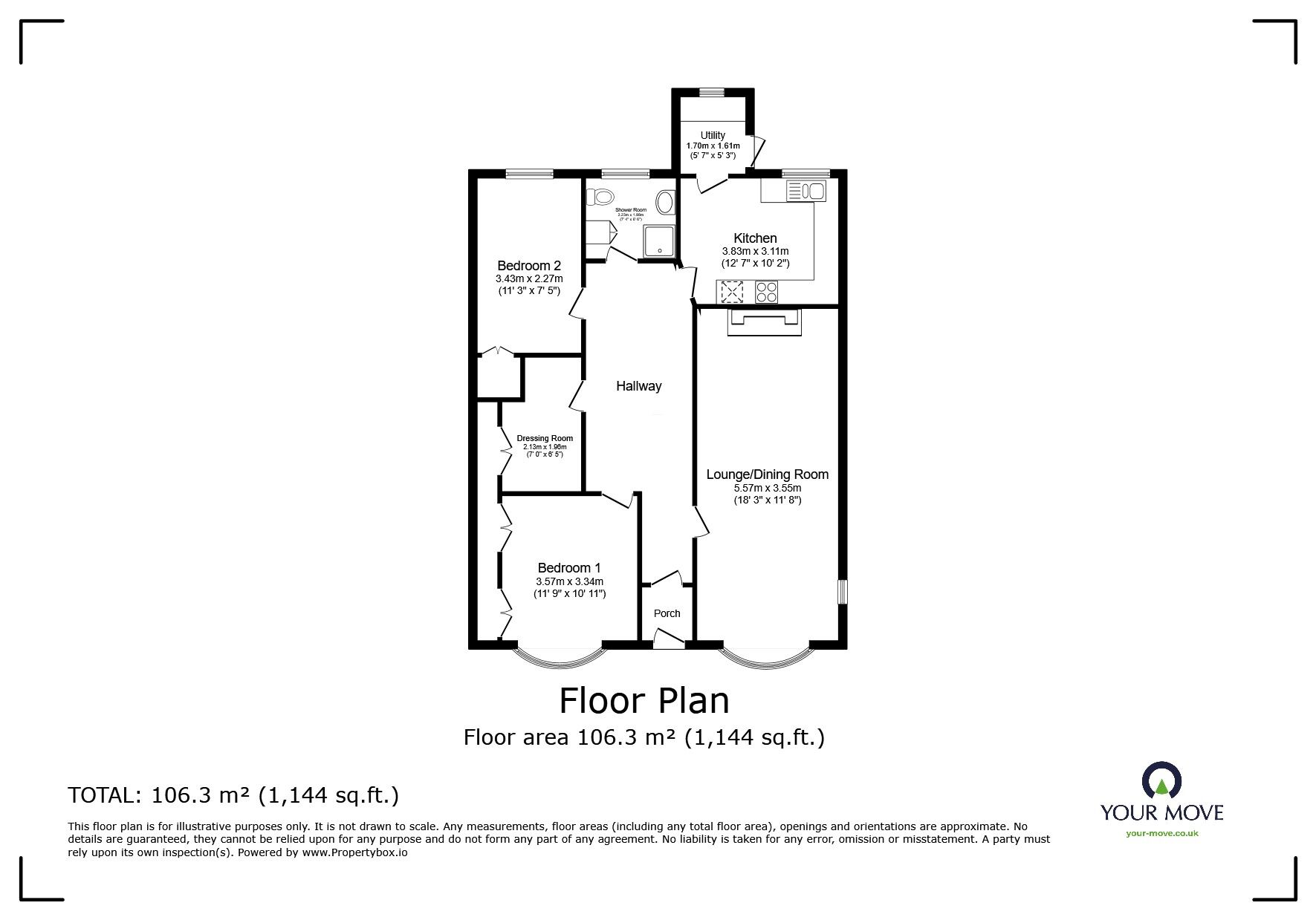 Floorplan of 2 bedroom Semi Detached Bungalow for sale, Lowenac Crescent, Connor Downs, Cornwall, TR27