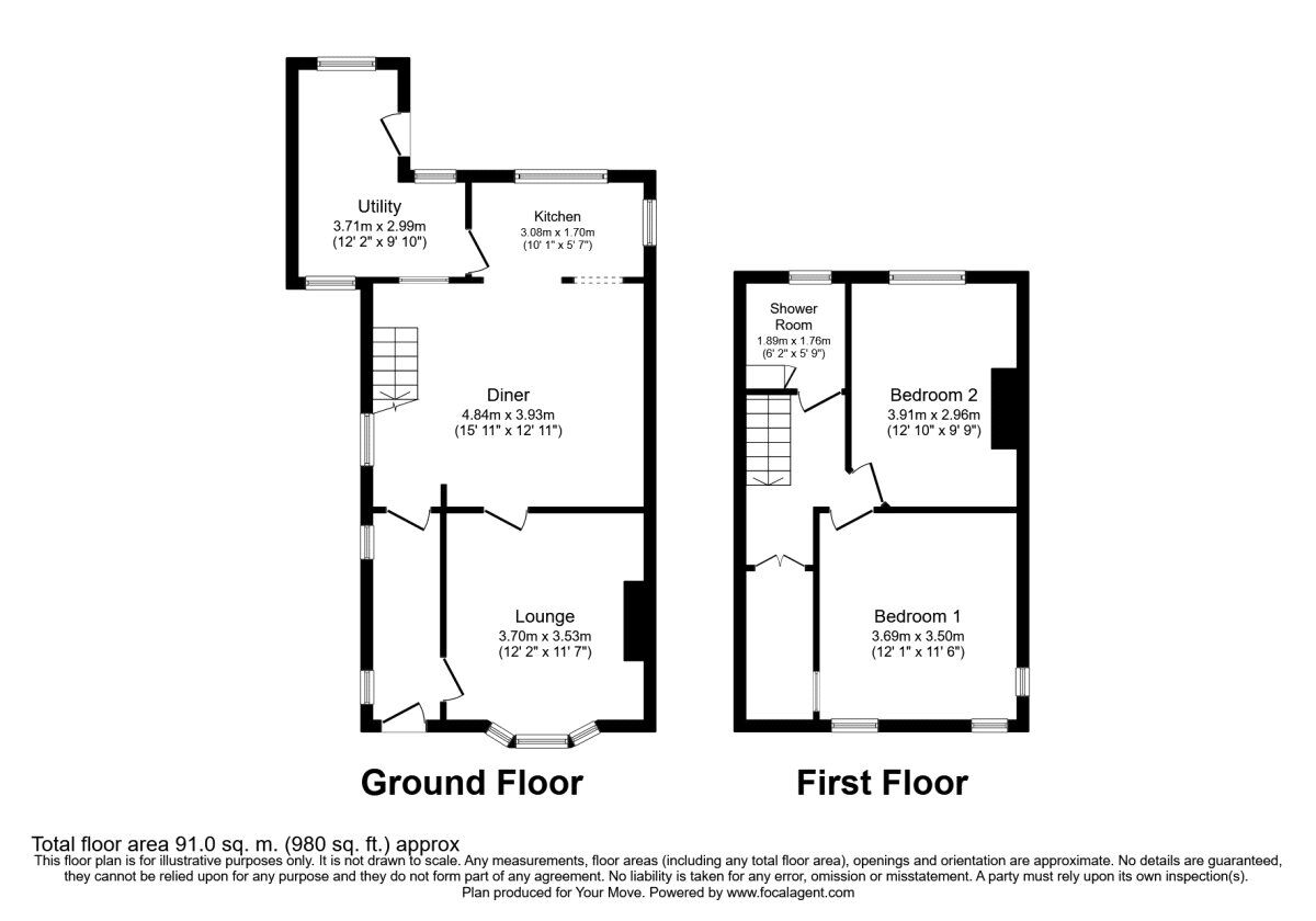 Floorplan of 2 bedroom Detached House for sale, South Downs, Redruth, Cornwall, TR15