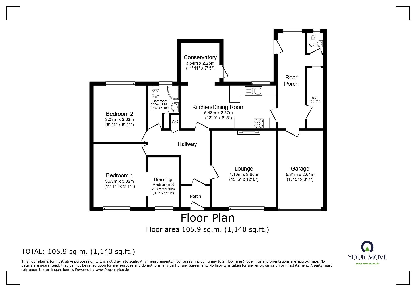 Floorplan of 2 bedroom Detached Bungalow for sale, Westborne Heights, Redruth, Cornwall, TR15