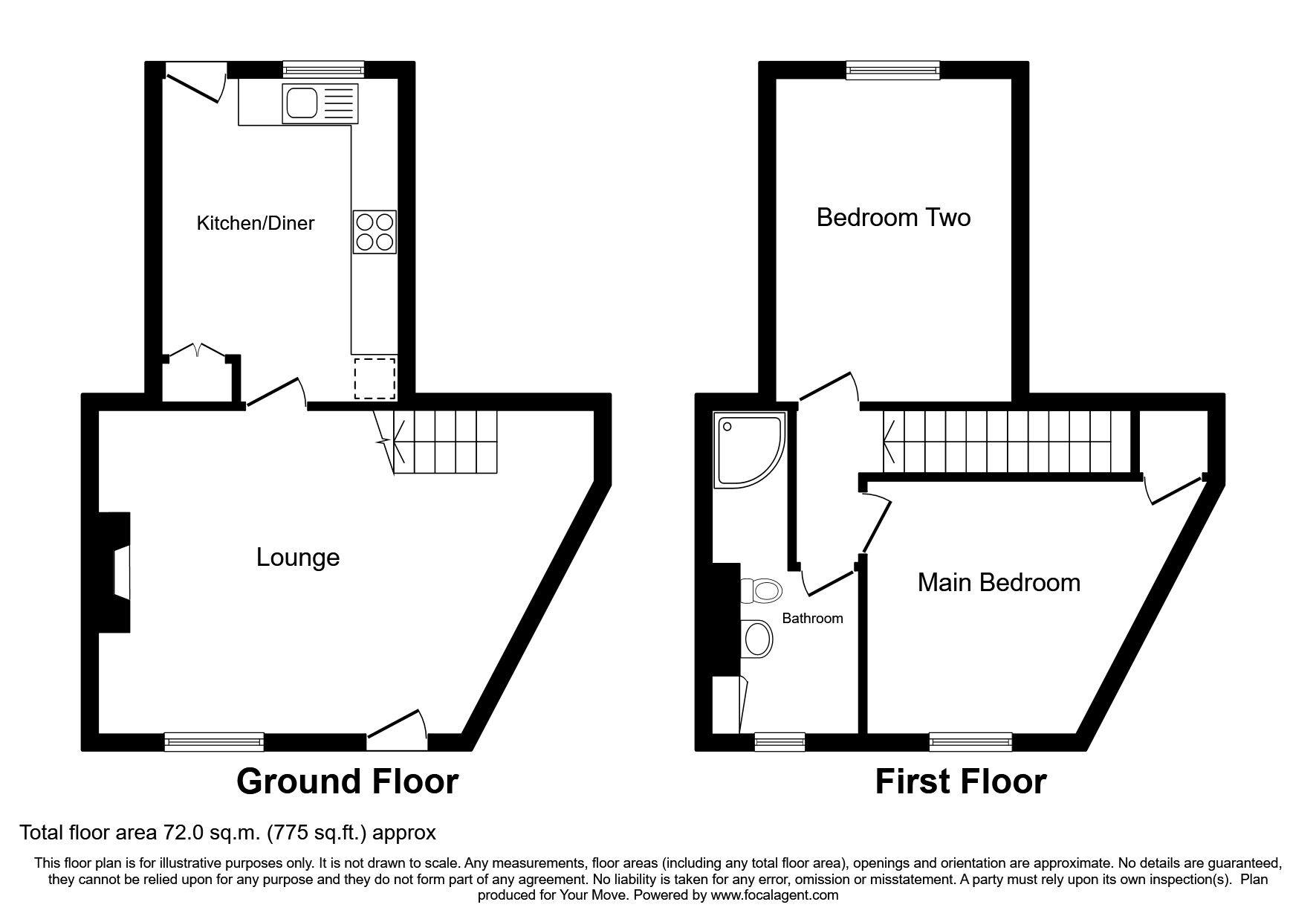 Floorplan of 2 bedroom Mid Terrace House for sale, Chapel Street, St. Day, Cornwall, TR16