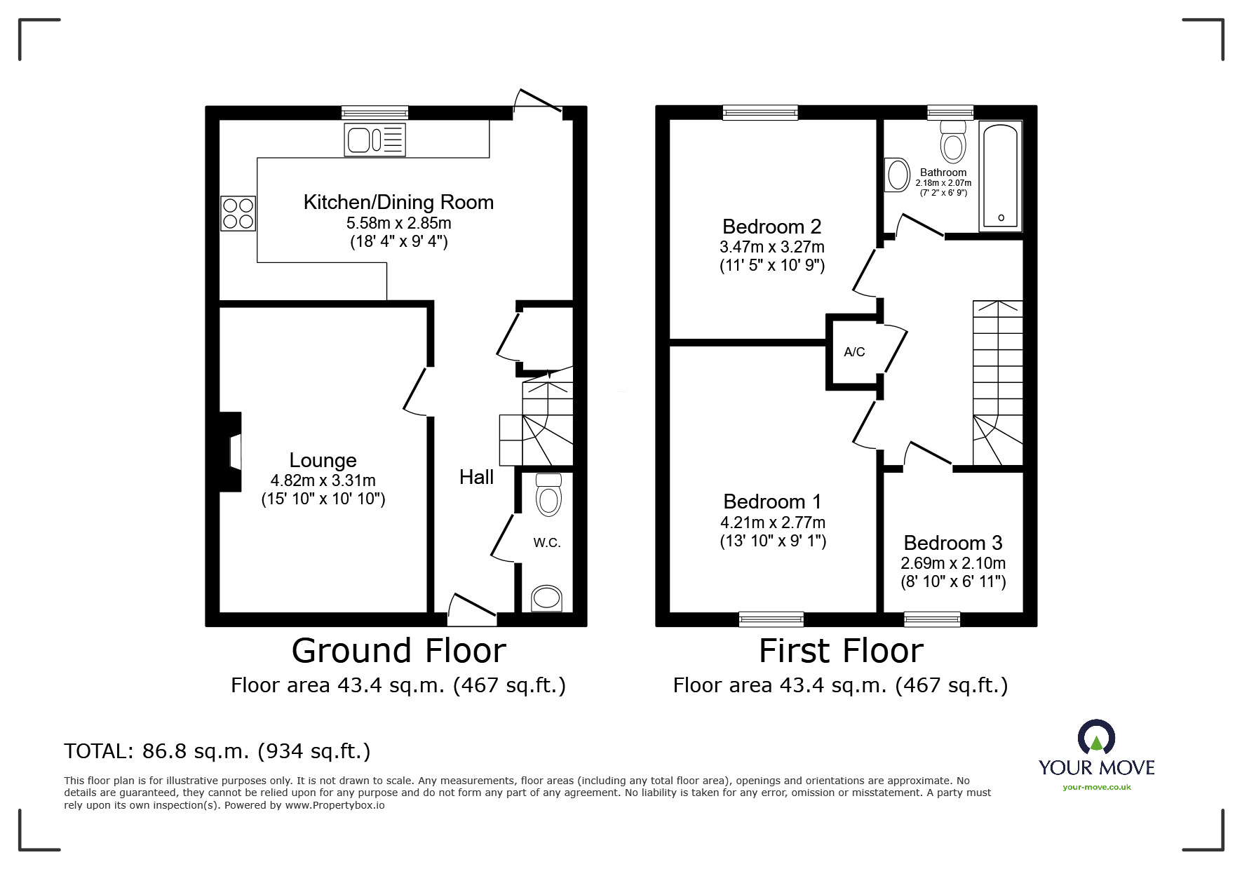 Floorplan of 3 bedroom Mid Terrace House for sale, Chyandour, Redruth, Cornwall, TR15