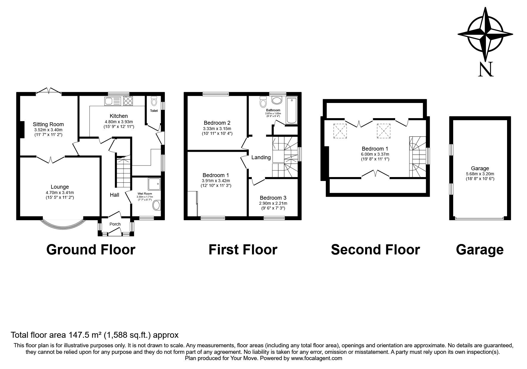 Floorplan of 4 bedroom Semi Detached House for sale, McCarthy Avenue, Sturry, Kent, CT2