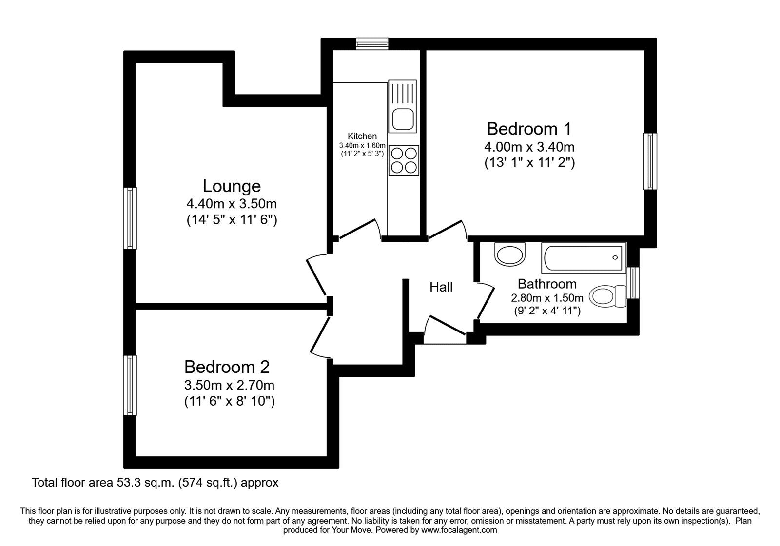 Floorplan of 2 bedroom  Flat to rent, Oaten Hill, Canterbury, Kent, CT1