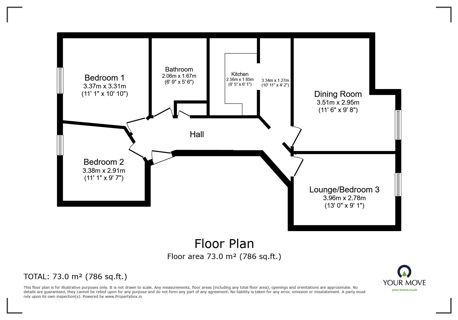 Floorplan of 3 bedroom  Flat for sale, Nunnery Fields, Canterbury, Kent, CT1