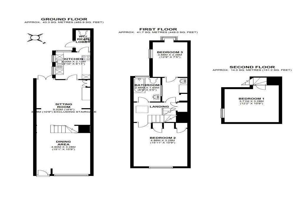 Floorplan of 3 bedroom Mid Terrace House to rent, Dover Street, Canterbury, Kent, CT1