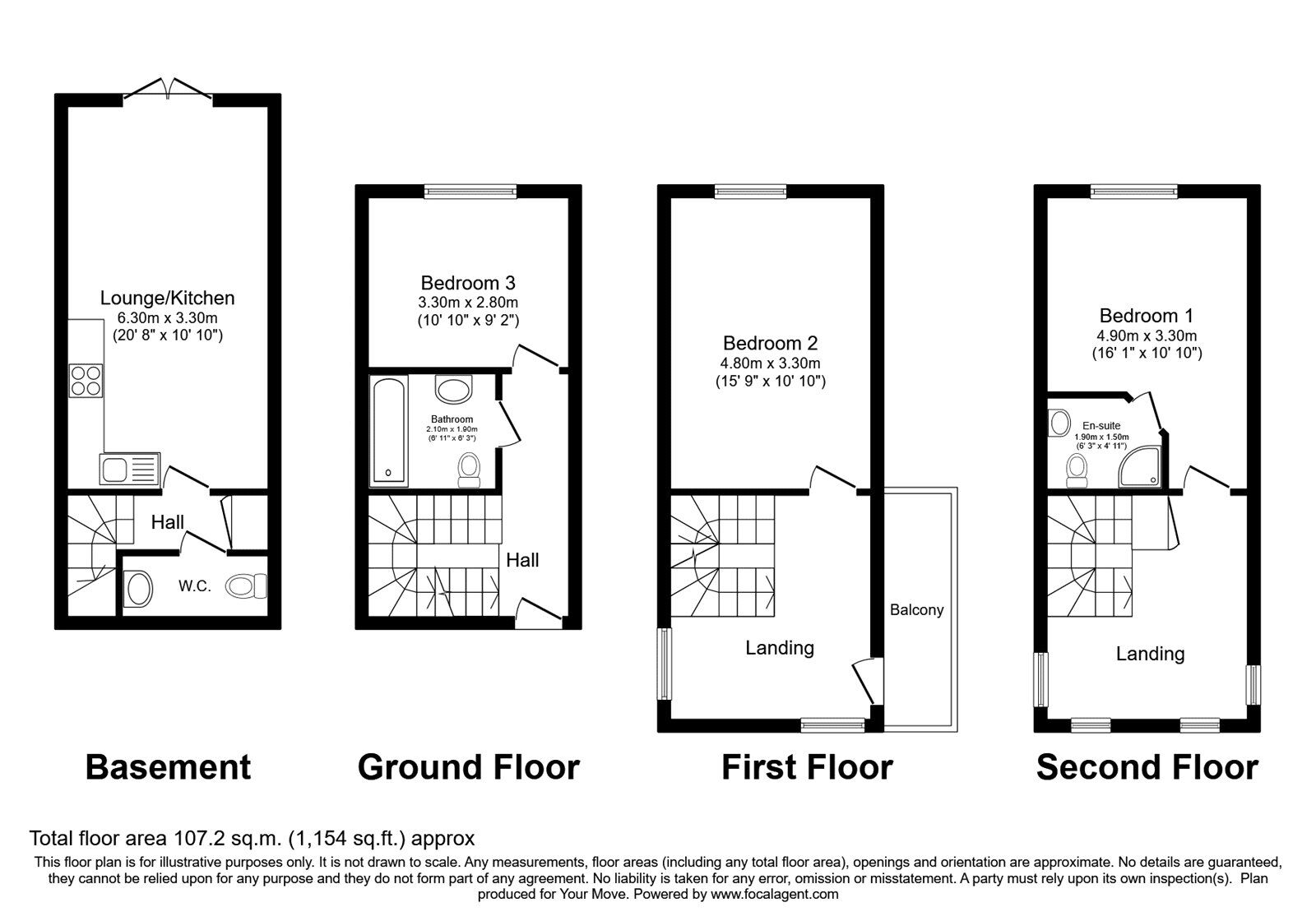 Floorplan of 3 bedroom Mid Terrace House to rent, Farleigh Road, Canterbury, Kent, CT2