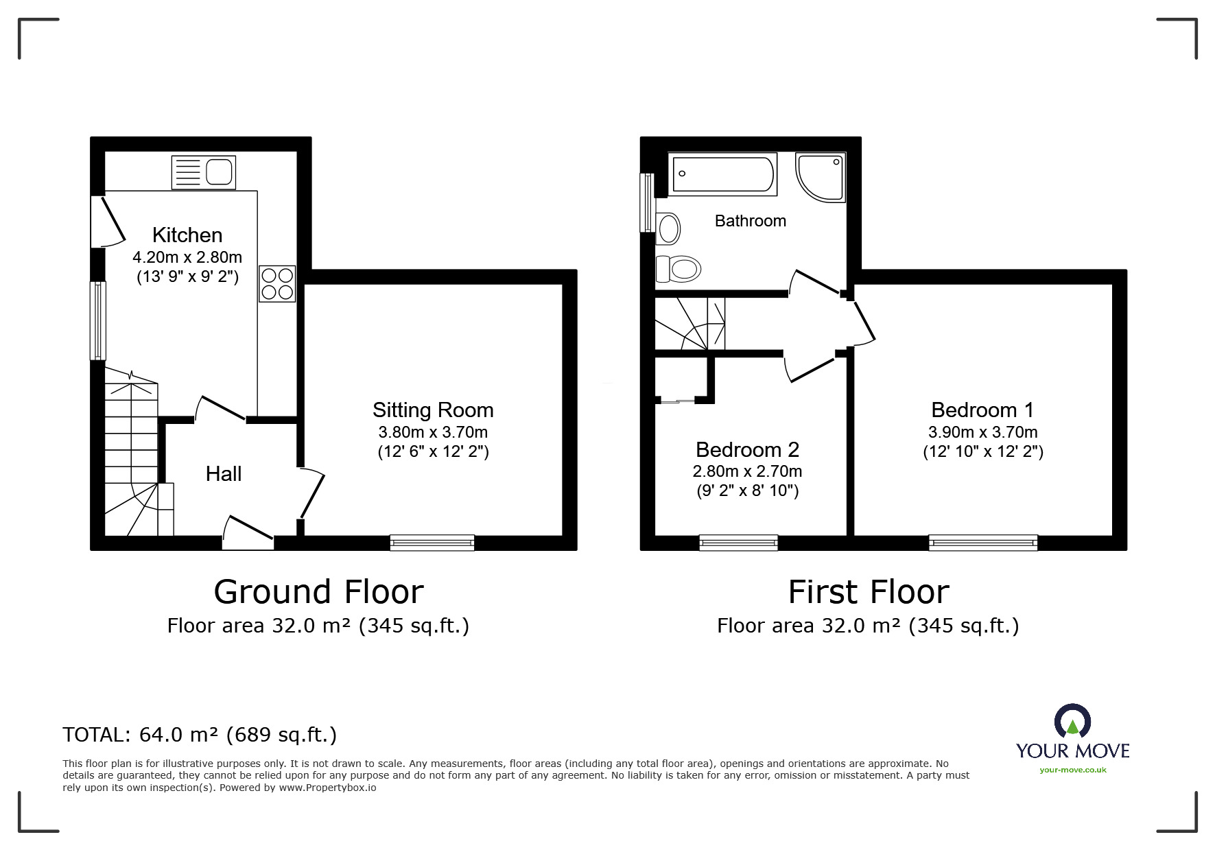 Floorplan of 2 bedroom Semi Detached House for sale, Kirby's Lane, Canterbury, Kent, CT2