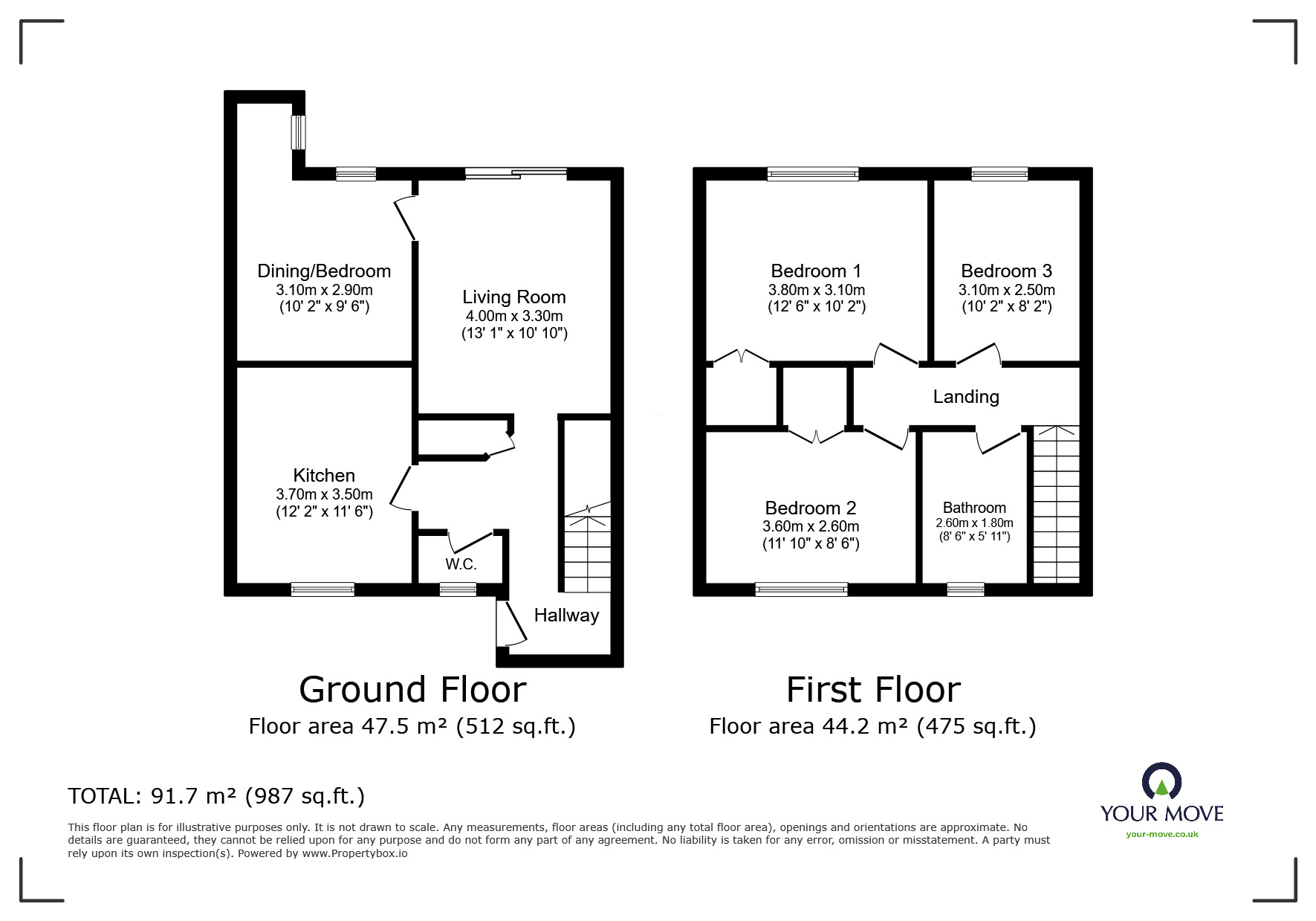 Floorplan of 3 bedroom End Terrace House for sale, Querns Place, Canterbury, Kent, CT1