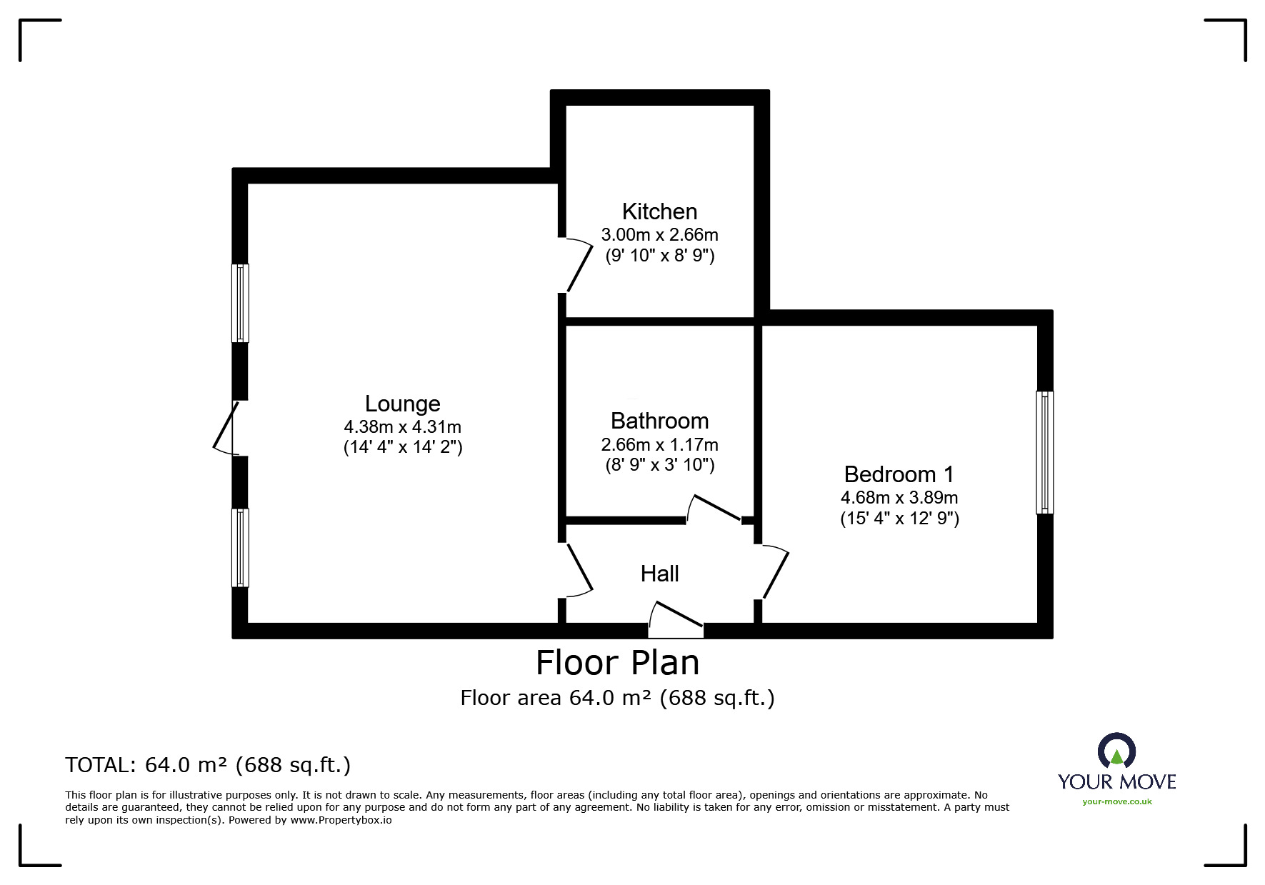 Floorplan of 1 bedroom  Flat to rent, Chatsworth Square, Carlisle, CA1