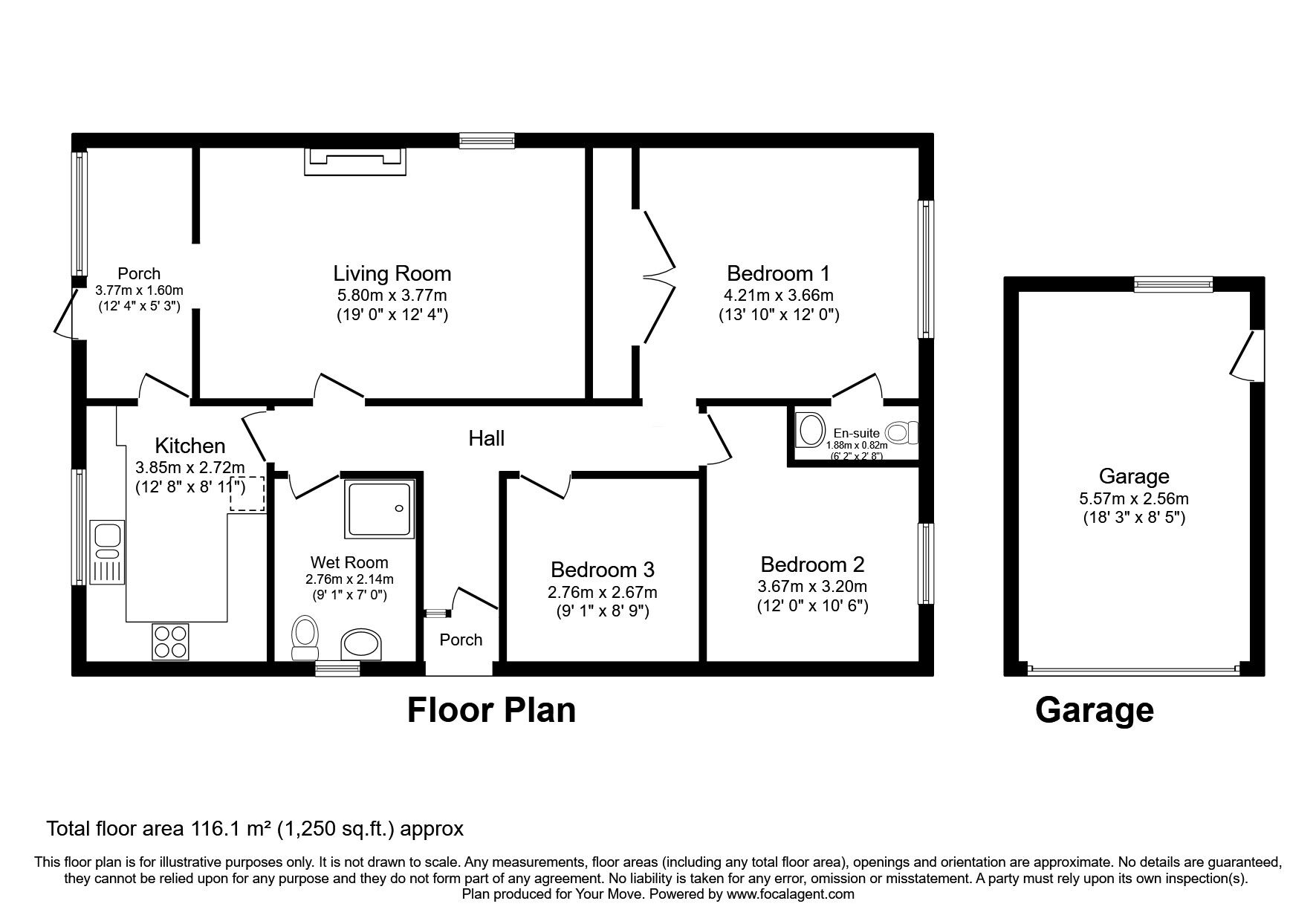 Floorplan of 3 bedroom Detached Bungalow for sale, Crossfield, Carlisle, CA3