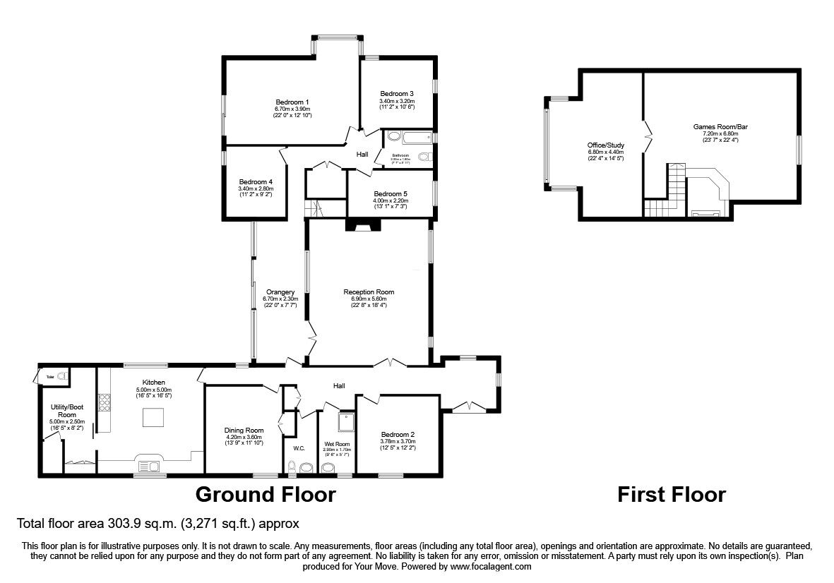 Floorplan of 5 bedroom Detached Bungalow for sale, Broadwath, Heads Nook, Cumbria, CA8