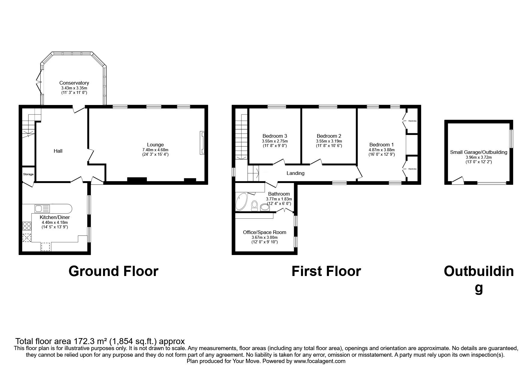 Floorplan of 3 bedroom Semi Detached House for sale, The Square, Dalston, Cumbria, CA5