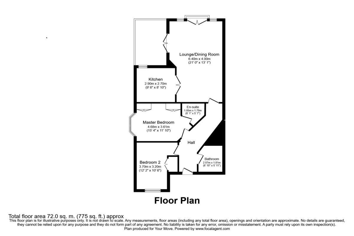 Floorplan of 2 bedroom  Flat to rent, Sandling Way, St. Marys Island, Kent, ME4