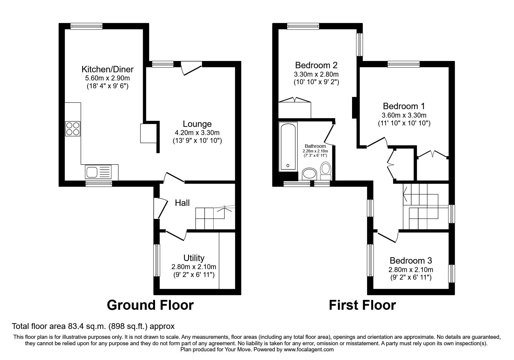 Floorplan of 3 bedroom End Terrace House for sale, Princess Mary Avenue, Chatham, Kent, ME4