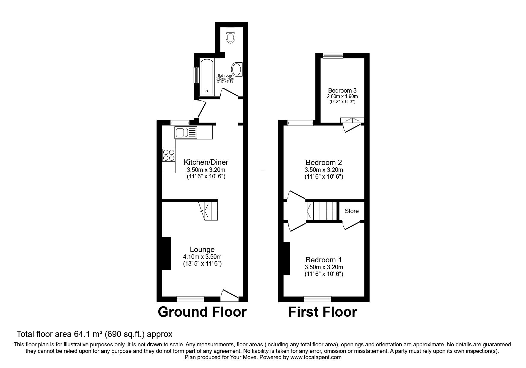 Floorplan of 3 bedroom Mid Terrace House for sale, West Street, Gillingham, Kent, ME7