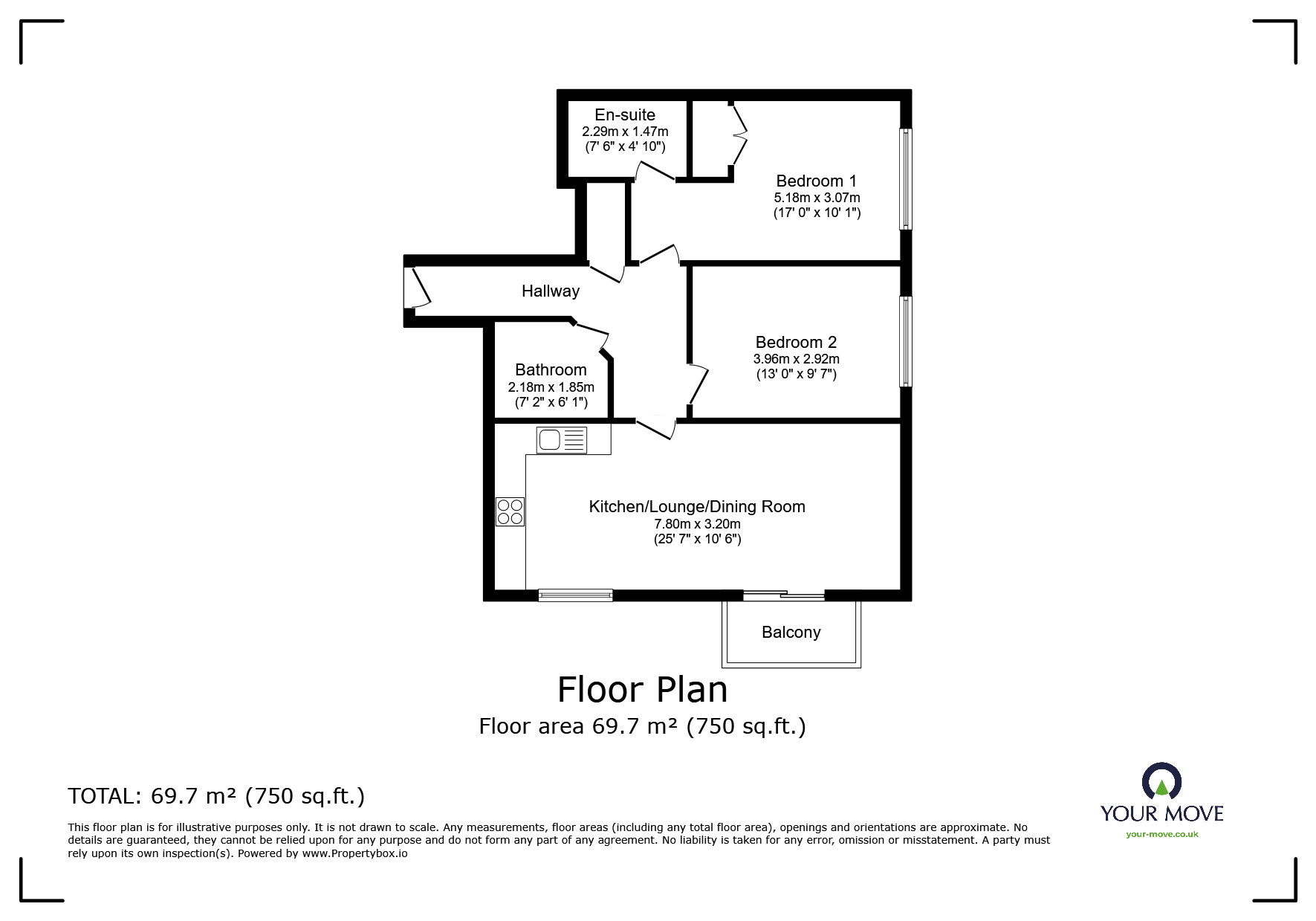 Floorplan of 2 bedroom  Flat for sale, Watersmeet, St. Marys Island, Kent, ME4