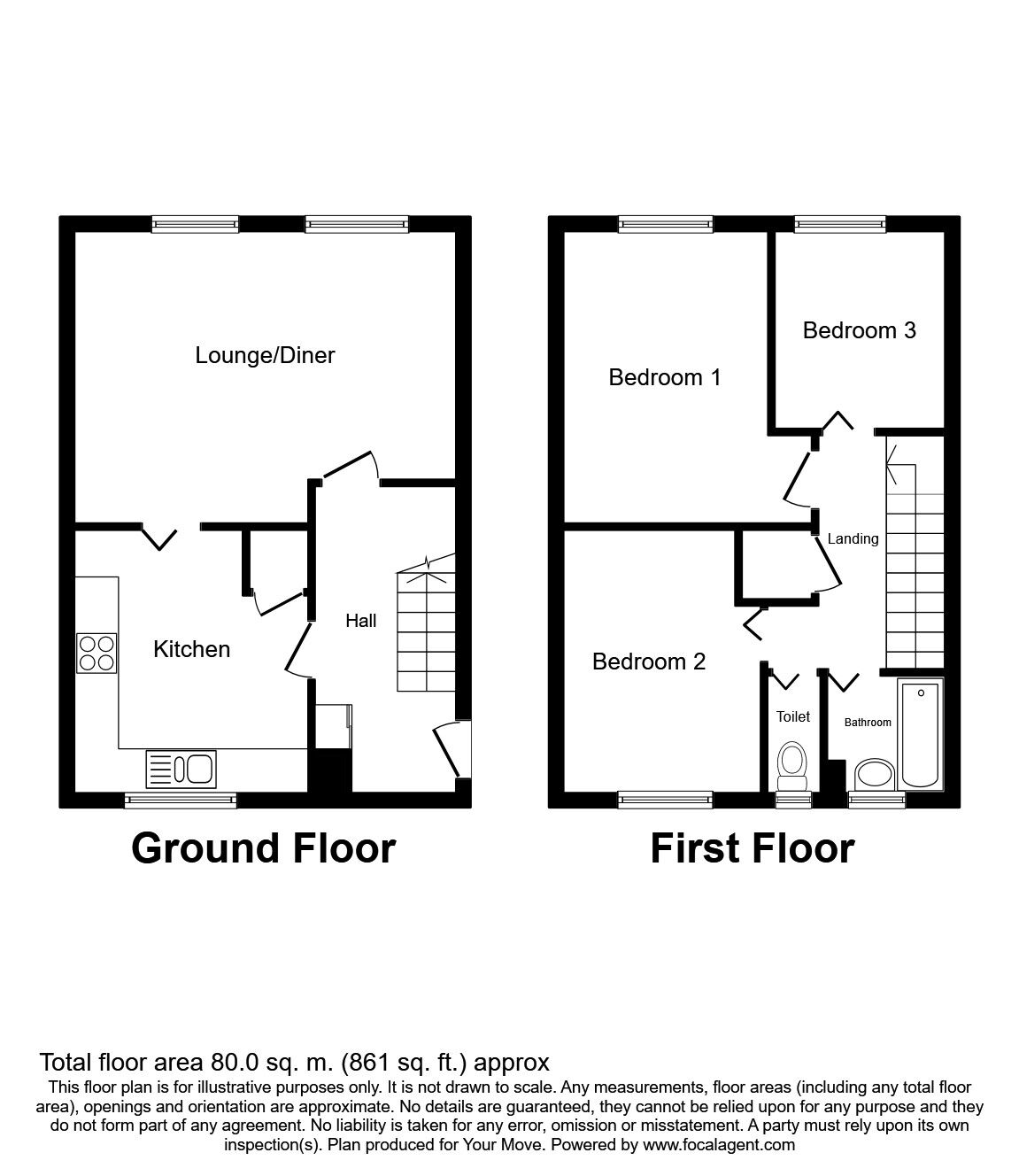 Floorplan of 3 bedroom  Flat for sale, Oakum Court, Shipwrights Avenue, Kent, ME4