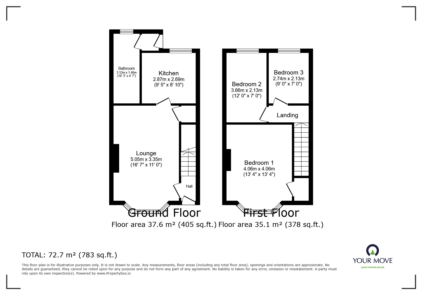 Floorplan of 3 bedroom Mid Terrace House for sale, Mount Road, Chatham, Kent, ME4