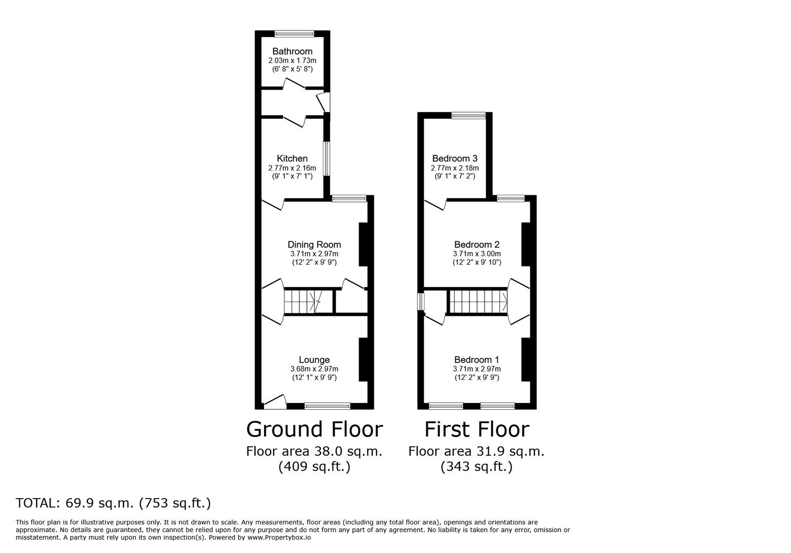 Floorplan of 3 bedroom Mid Terrace House to rent, Gordon Road, Chatham, Kent, ME4