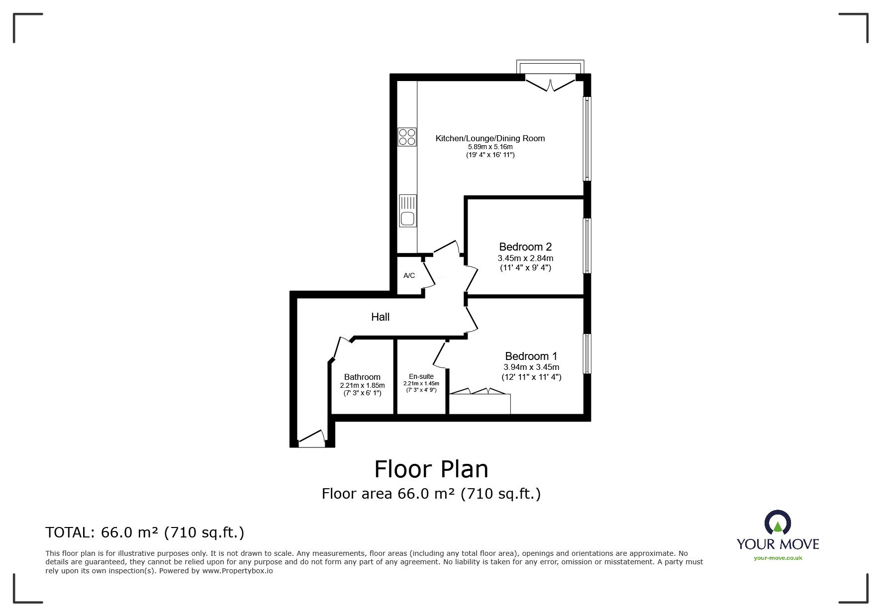 Floorplan of 2 bedroom  Flat for sale, Watersmeet, St. Marys Island, Kent, ME4