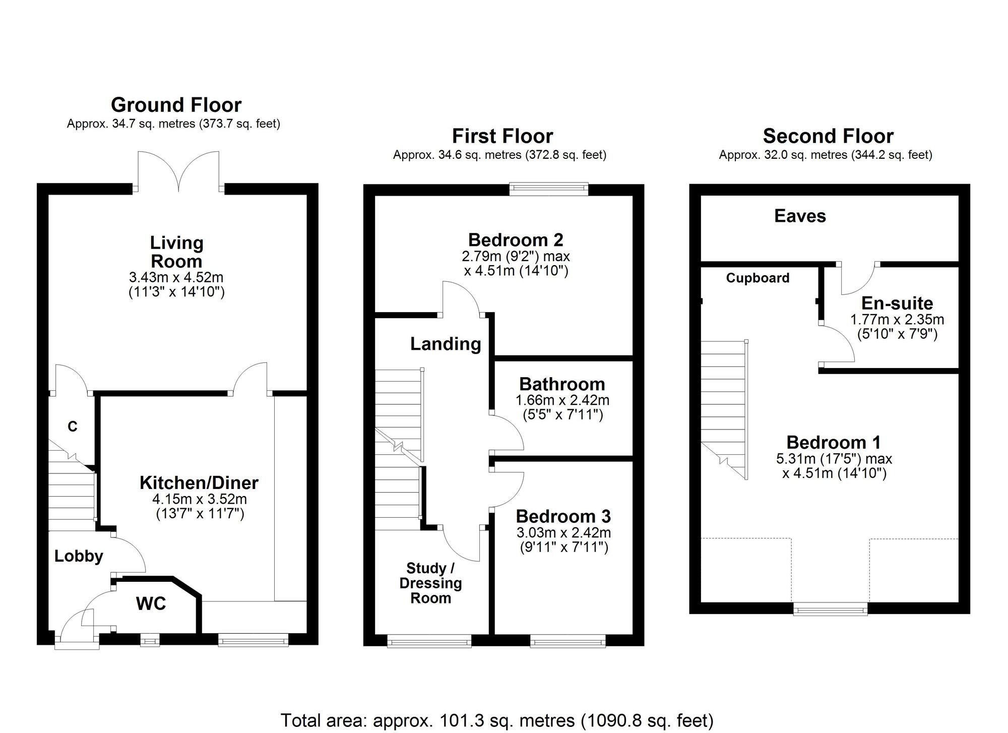 Floorplan of 3 bedroom Mid Terrace House for sale, Ellen Crescent, Ryton, Tyne and Wear, NE40