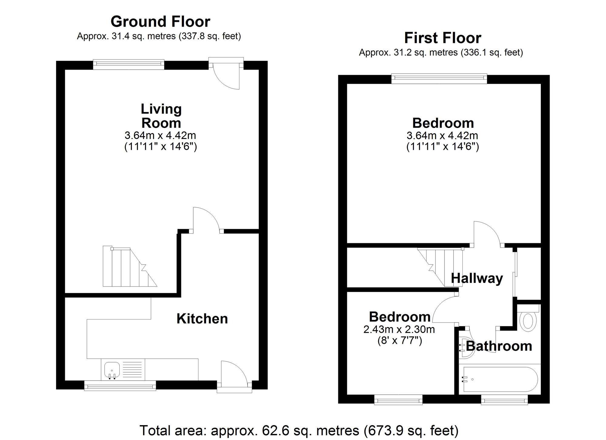 Floorplan of 2 bedroom Mid Terrace House for sale, Benjamin Street, Crawcrook   Ryton, NE40