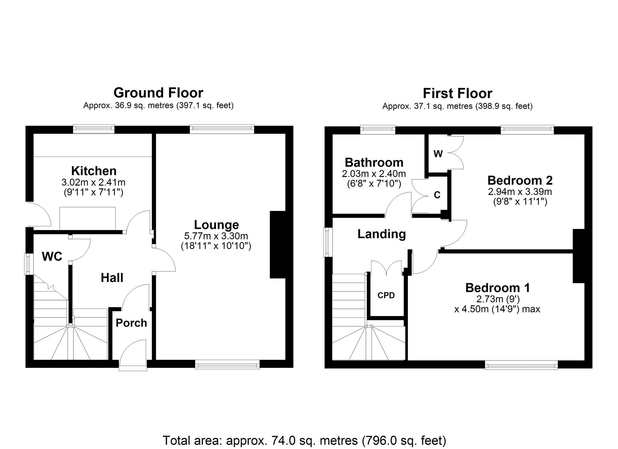 Floorplan of 2 bedroom Semi Detached House to rent, South Grove, Ryton, Tyne and Wear, NE40