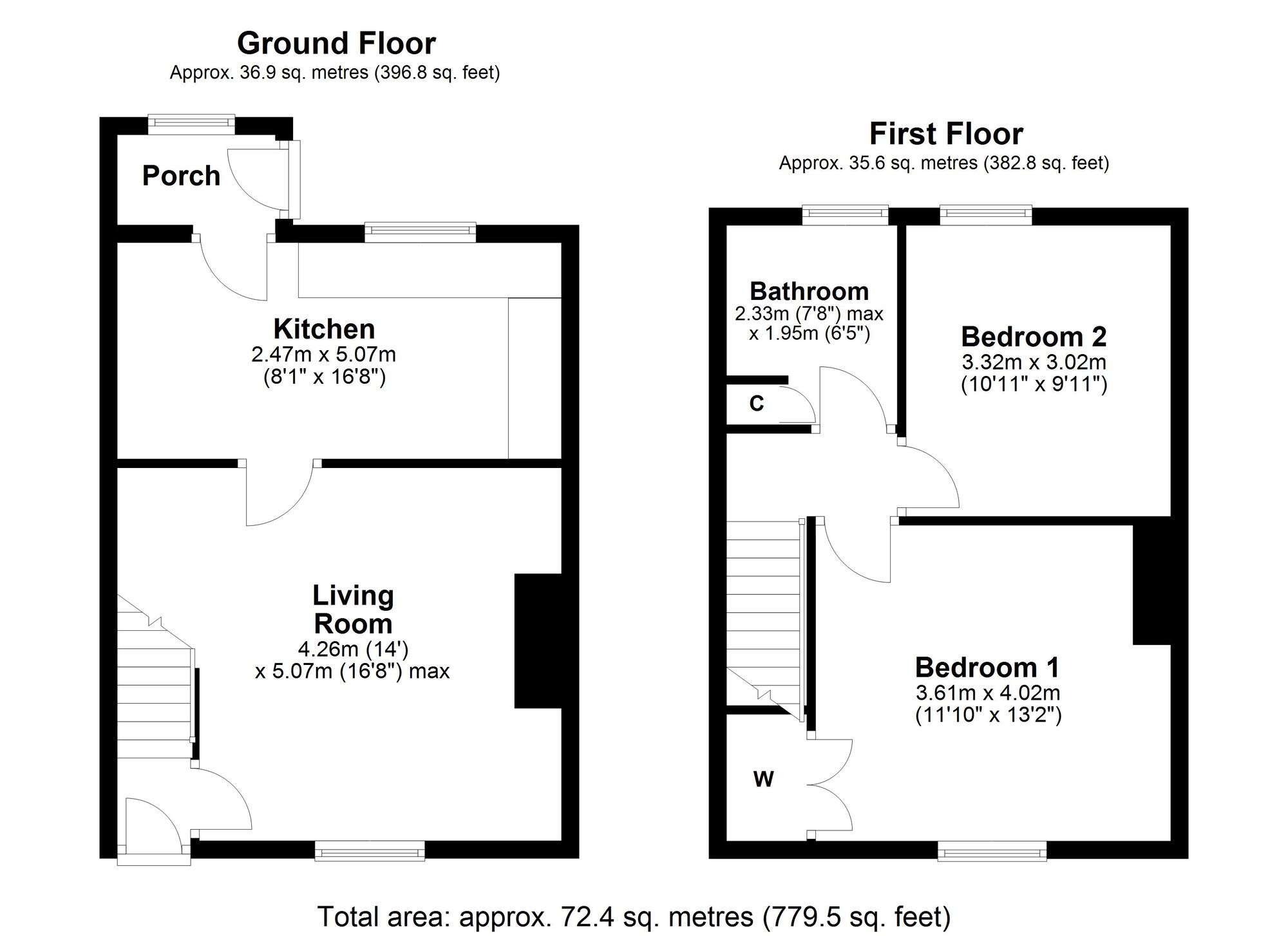 Floorplan of 2 bedroom Mid Terrace House for sale, Dodsworth North, Greenside, Tyne and Wear, NE40