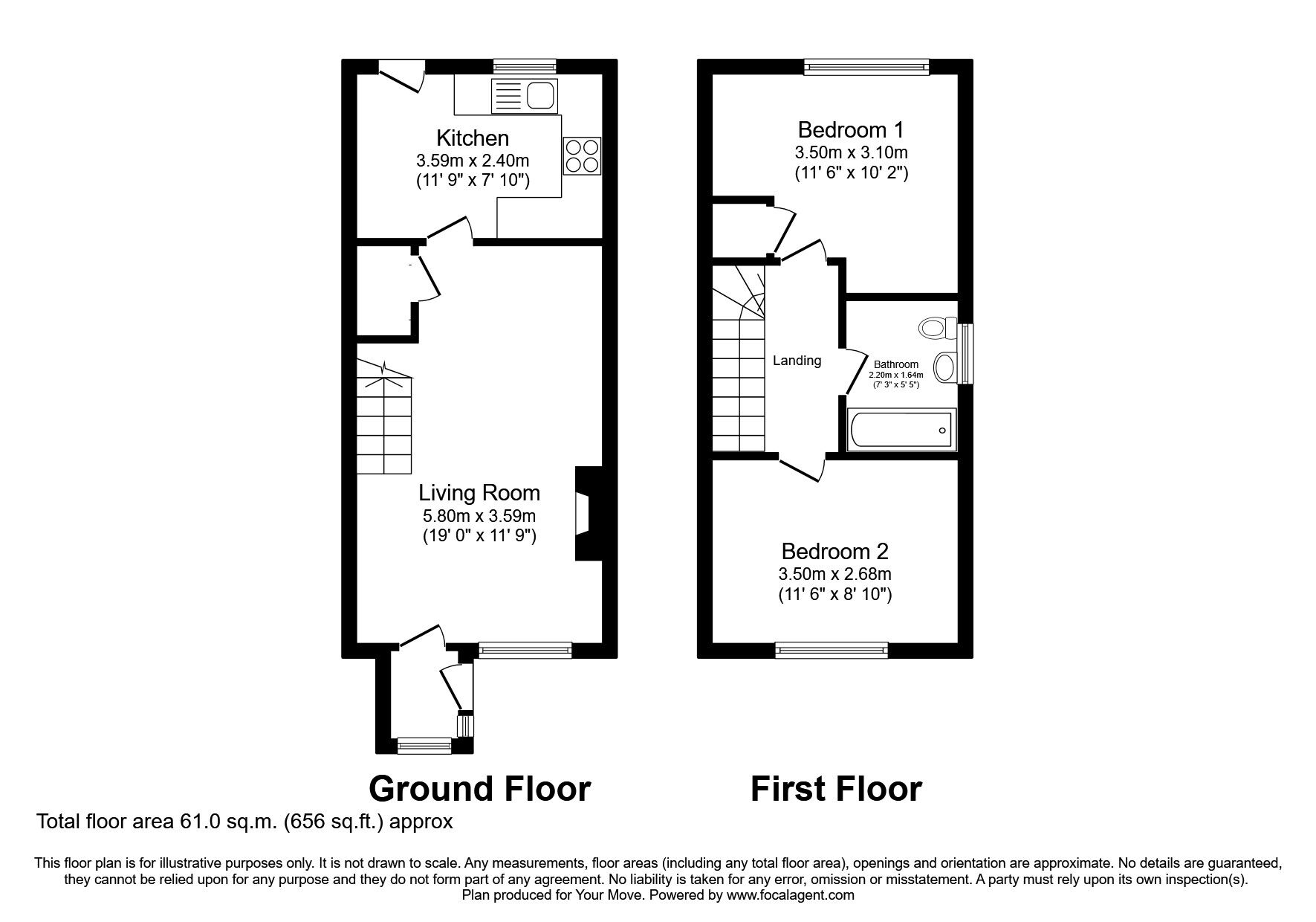 Floorplan of 2 bedroom End Terrace House to rent, Rosedale Road, Crawcrook  Ryton, Tyne and Wear, NE40