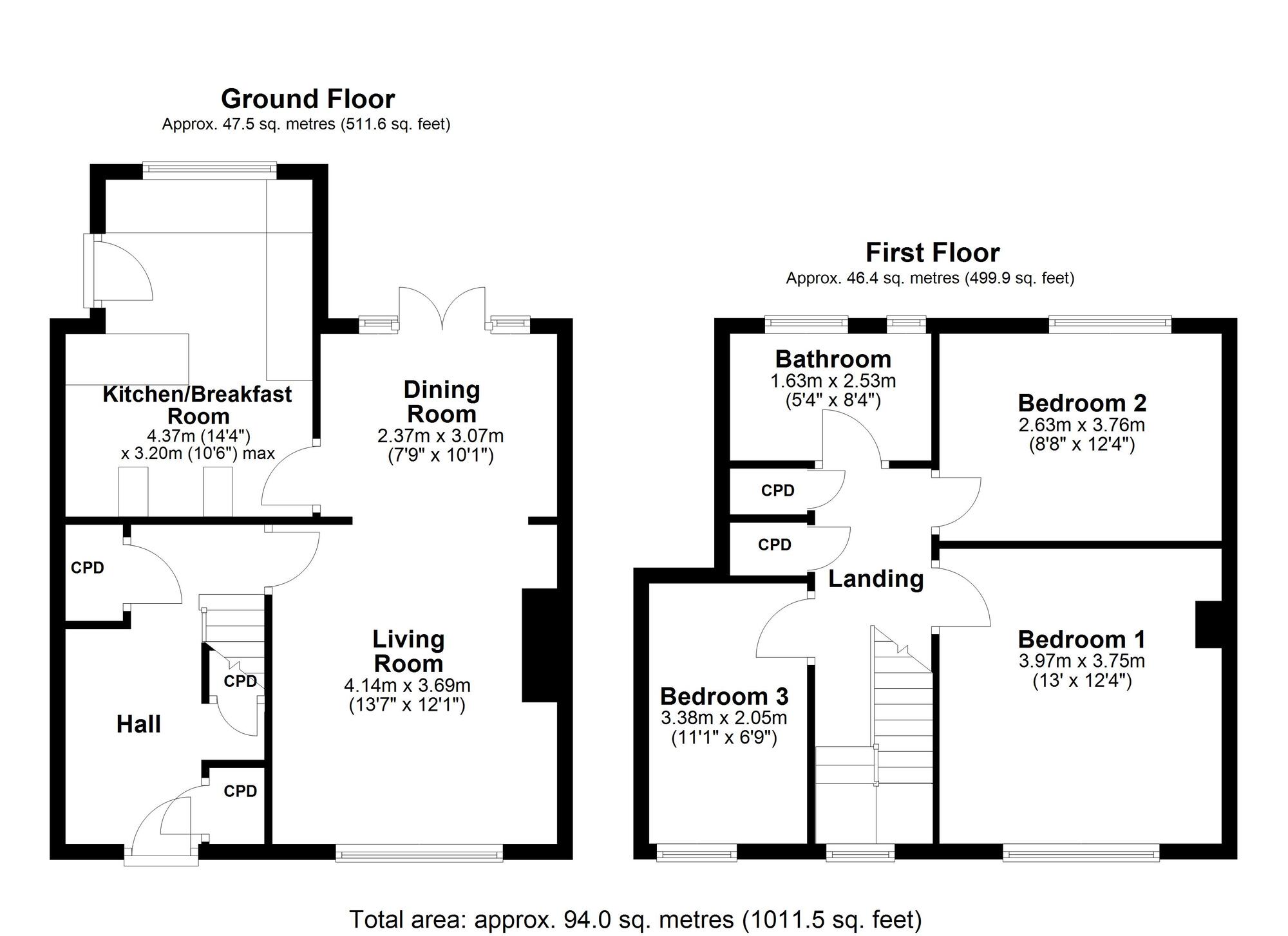 Floorplan of 3 bedroom Mid Terrace House for sale, Cheviot View, Prudhoe, Northumberland, NE42