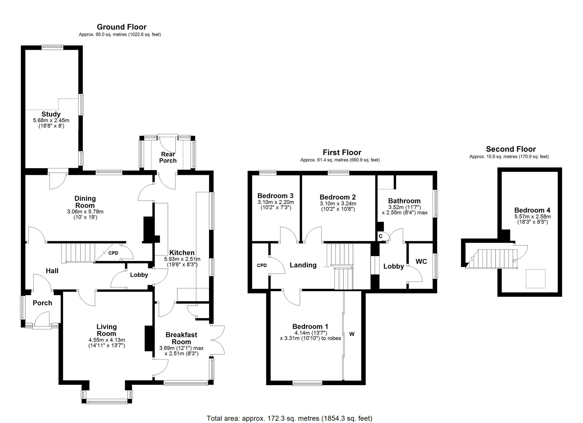 Floorplan of 4 bedroom Semi Detached House for sale, Painshawfield Road, Stocksfield, Northumberland, NE43