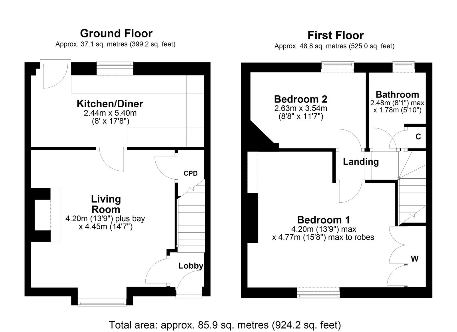 Floorplan of 2 bedroom Mid Terrace House for sale, North View, Barmoor, Tyne and Wear, NE40